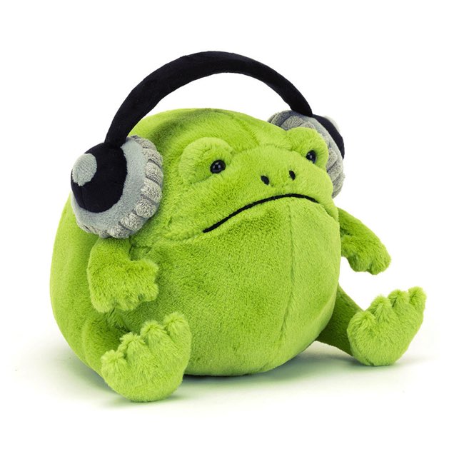 Jellycat Ricky Rain Frog Headphones for Kids - Soft Plush Stuffed Animal with Built-in Headphones - Perfect for Travel, Bedtime & Relaxation