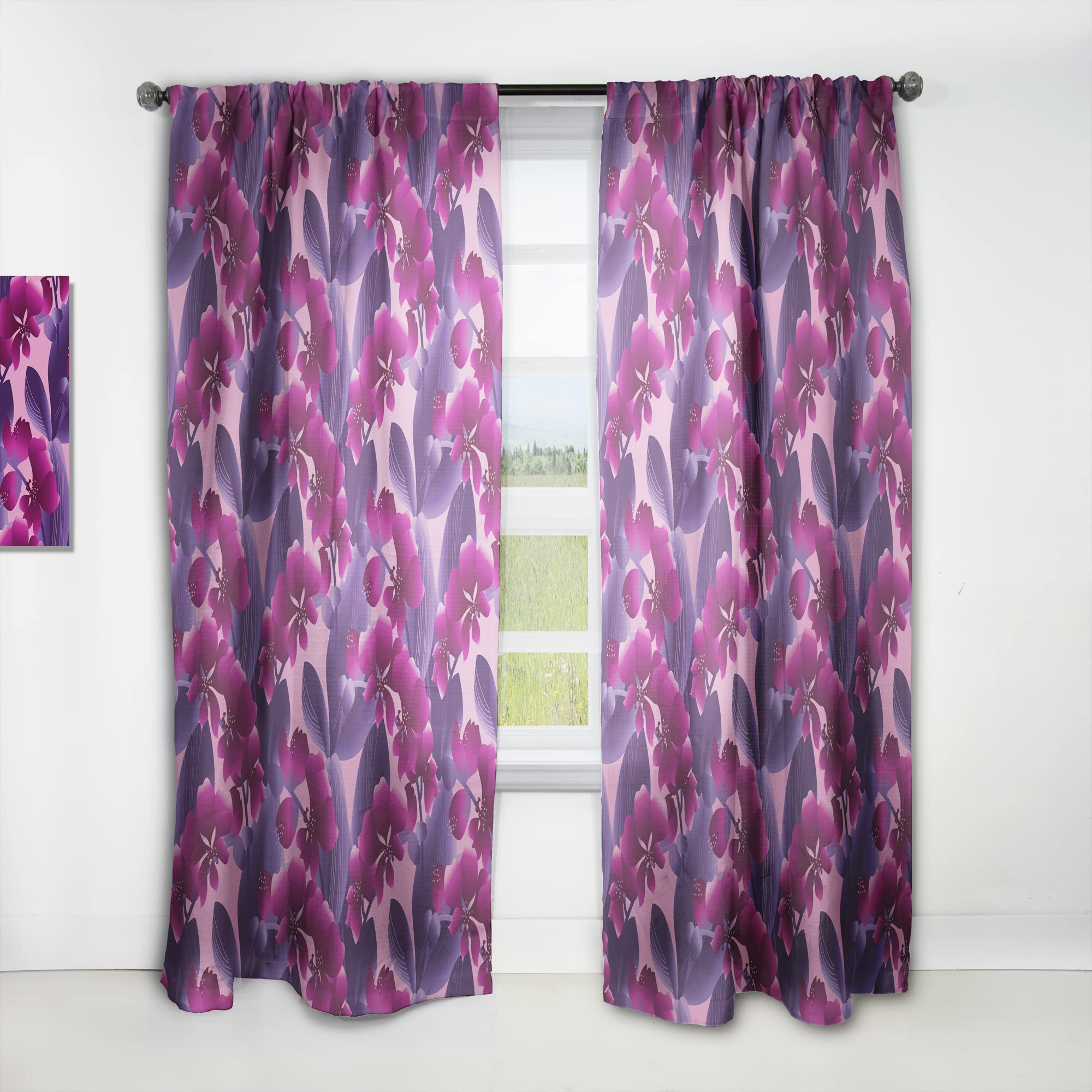 DesignQ Thermal Insulated Curtains - Orchid Blossom Colorful Pattern Single Panel (52x84 inches) for Bedroom & Living Room - Blackout Drapes for Home Decor & Energy Efficiency