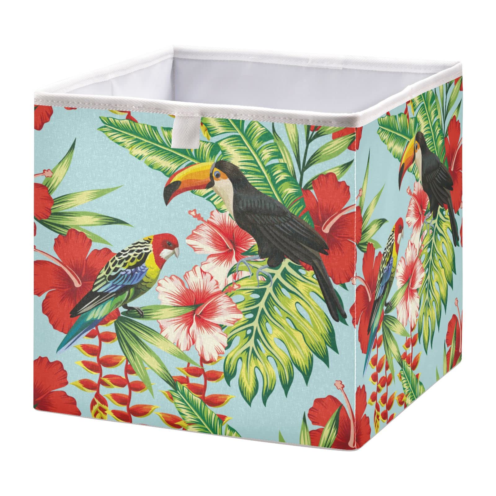 DOMIKING Foldable Fabric Storage Bins - 11 Inch Closet Organizers for Bedroom & Shelves | Toucan Parrot Design