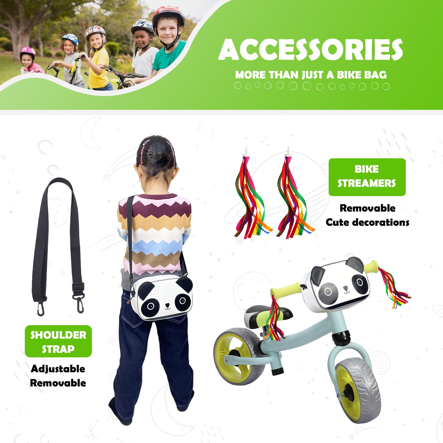 Waterproof Kids Bike Basket with Shoulder Strap & Tassels - Front Handlebar Bag for Bicycles & Scooters - Perfect Gift for Boys & Girls - Ideal for School Commutes, Park Rides & Outdoor Adventures