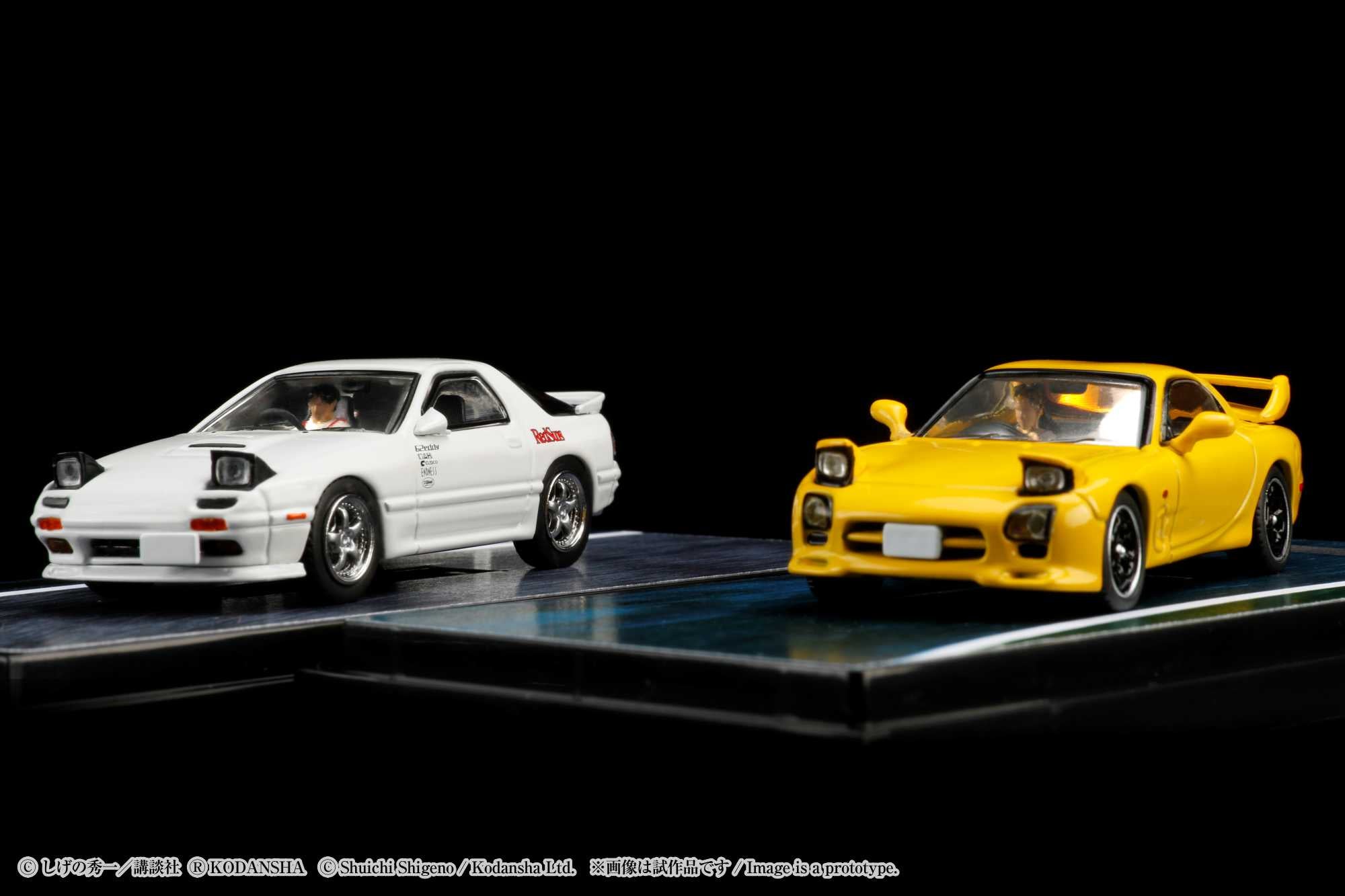 1/64 Scale Mazda RX-7 FD3S Project D Keisuke Takahashi Model Car - Hobby Japan Diecast Collectible with Diorama Set for Anime Fans & Car Enthusiasts - Perfect for Display, Gifts & Racing Scenes