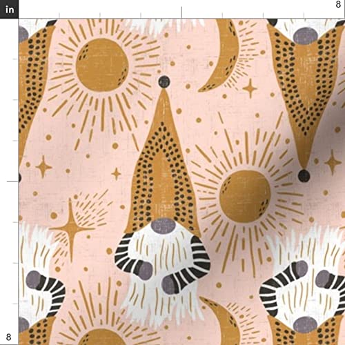 Boho Gnomes Pink White Star Kitsch Sun Printed Denim Fabric by The Yard - Spoonflower Cotton Fabric for Apparel, Home Decor & Upholstery - Perfect for DIY Crafts, Quilting, and Bohemian Style Clothing