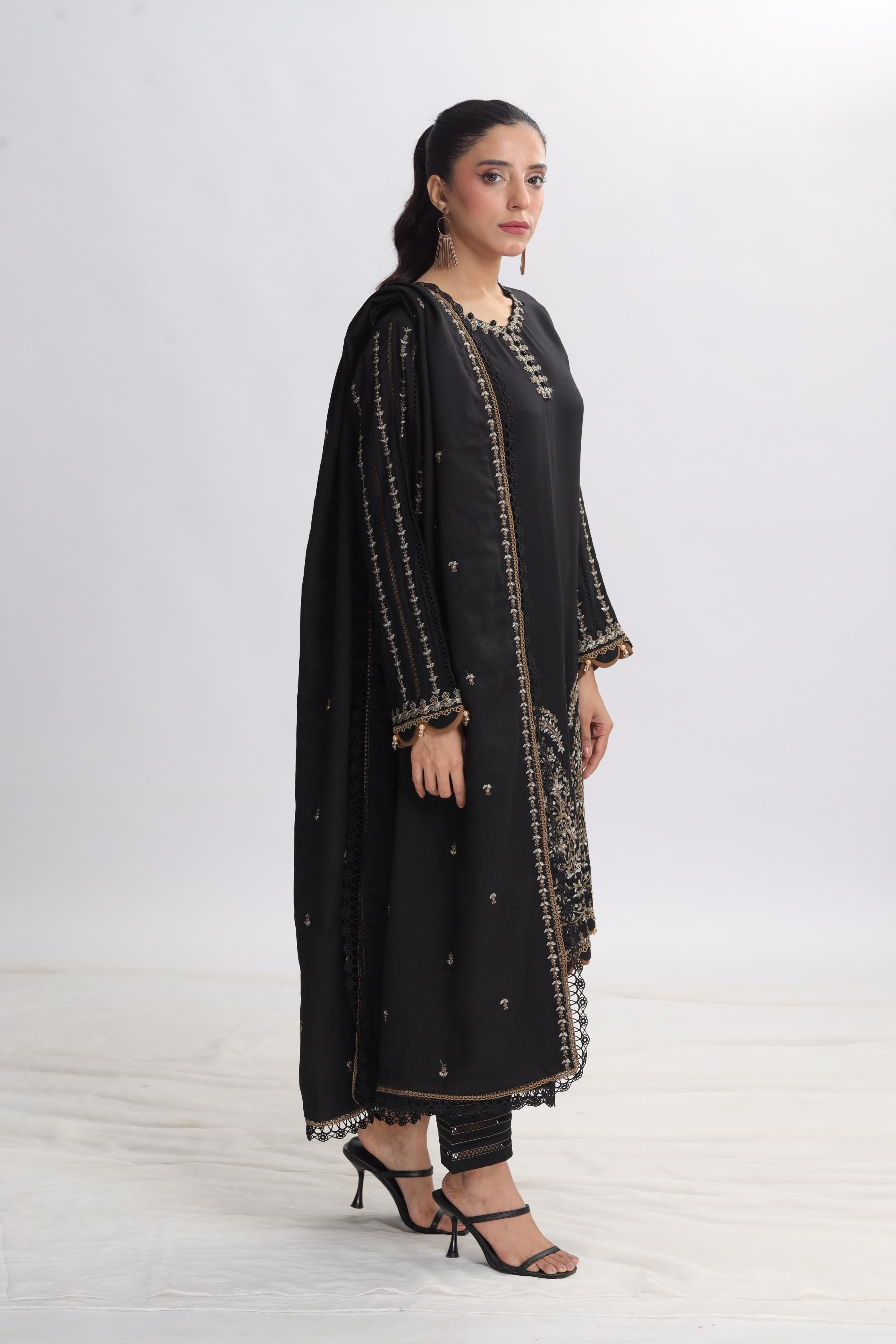 Design 3B Maria B M Prints Stitched Floral Embroidered Top - Elegant Women's Fashion Blouse for Casual Wear, Office Outfits & Special Occasions