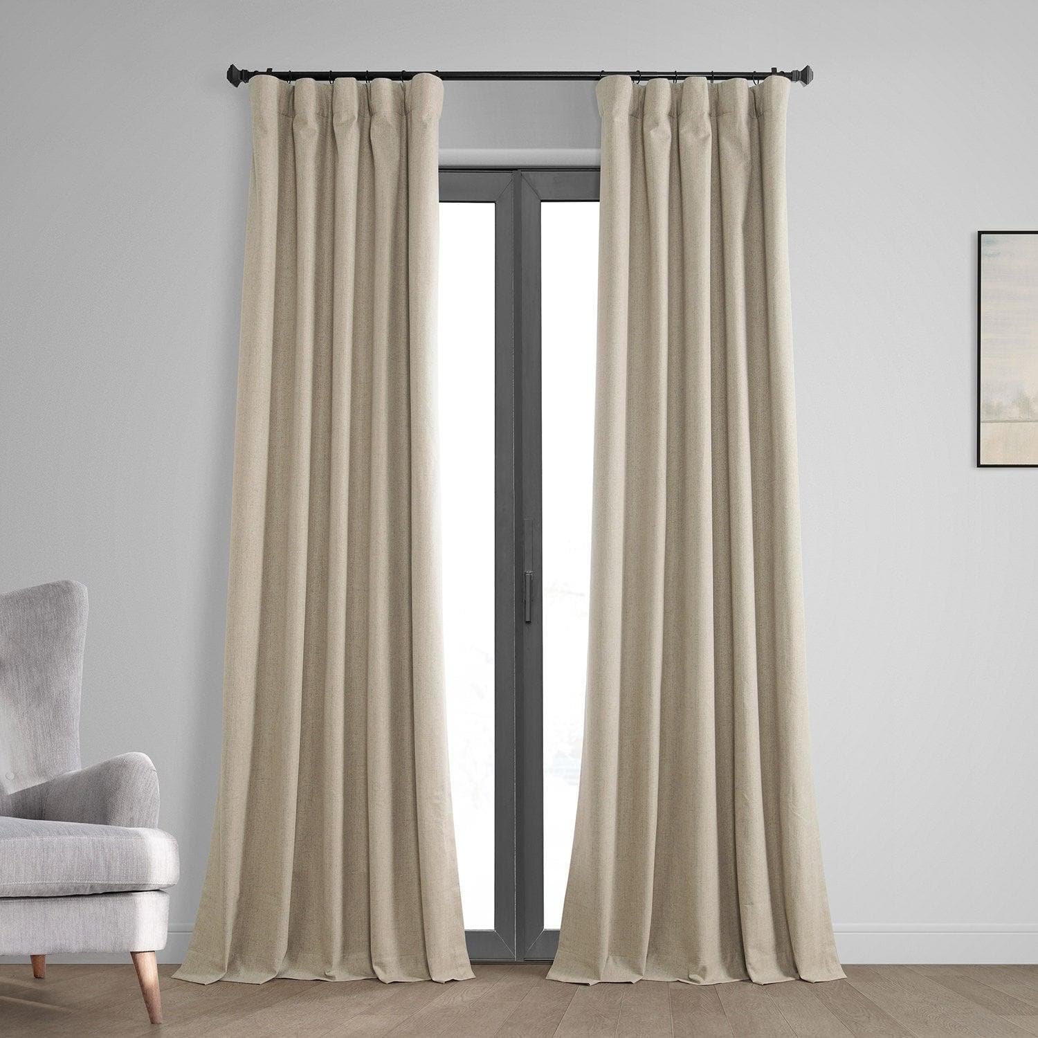 Light Tan Thermal Insulated Blackout Curtains - Linen Weave Textured Window Drapes for Bedroom & Living Room - Energy Saving & Noise Reducing Home Decor