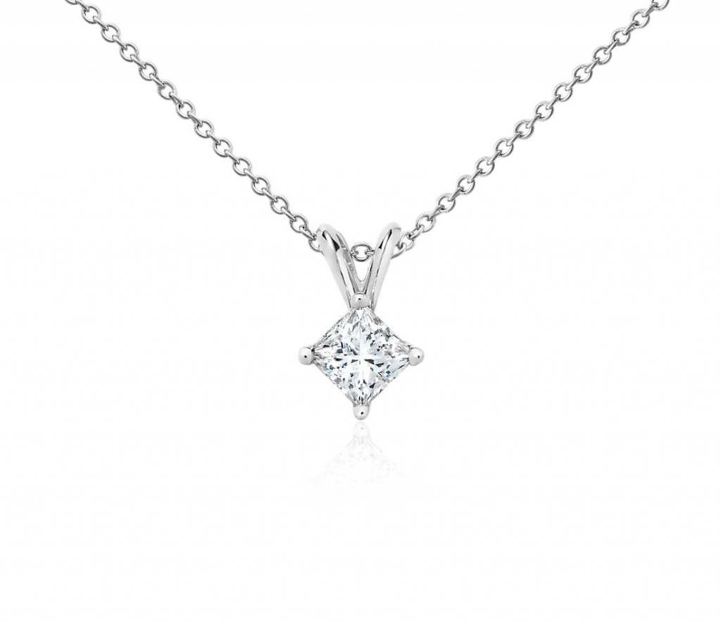 14K White Gold Princess Cut Diamond Solitaire Pendant Necklace (0.08 CTW) - Premium Quality Jewelry for Women, Perfect Gift for Anniversary, Birthday & Special Occasions