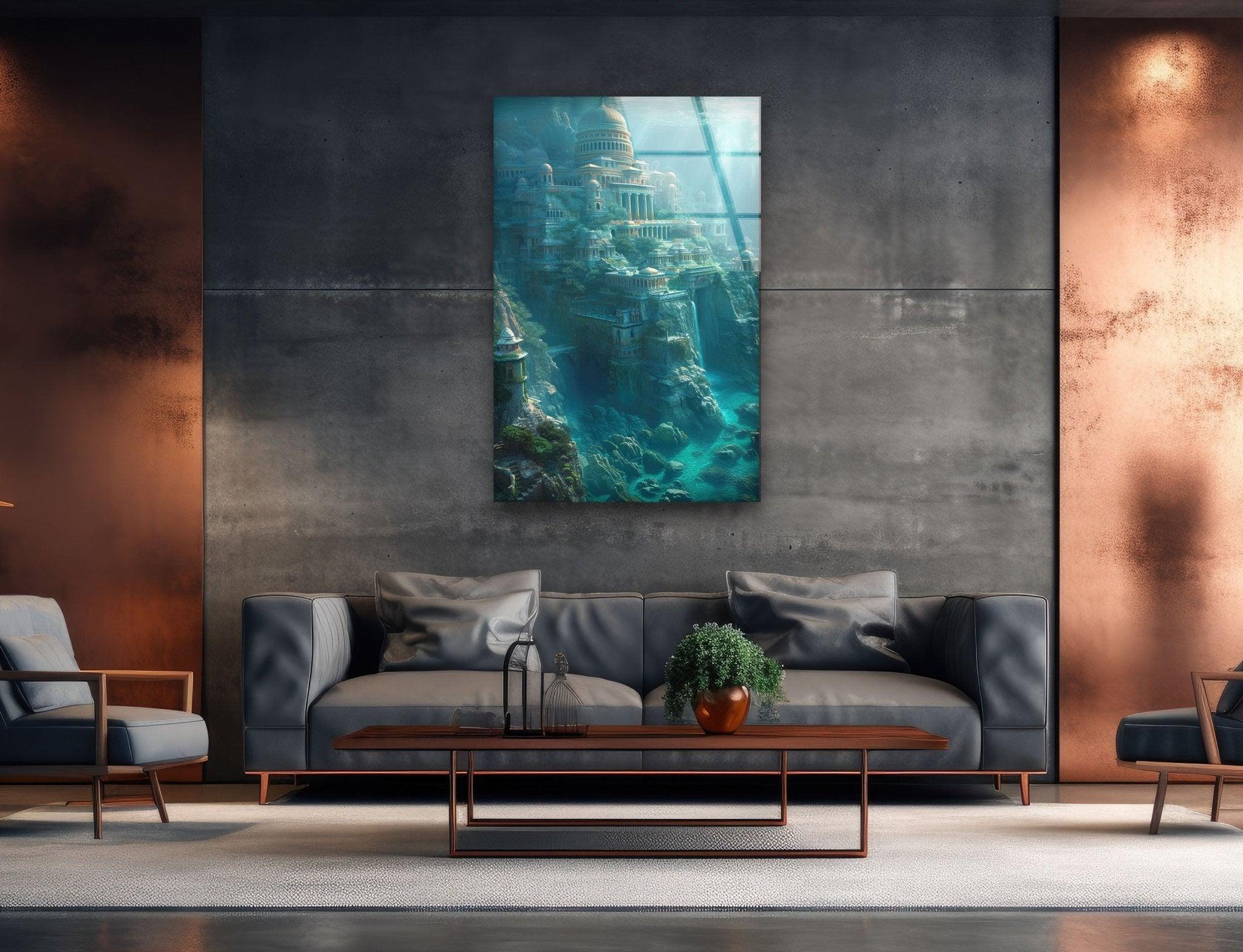 Atlantis Glass Wall Art - Stunning Ocean-Themed Decorative Glass Panel for Living Room, Bedroom & Office | Perfect for Home & Office Decor
