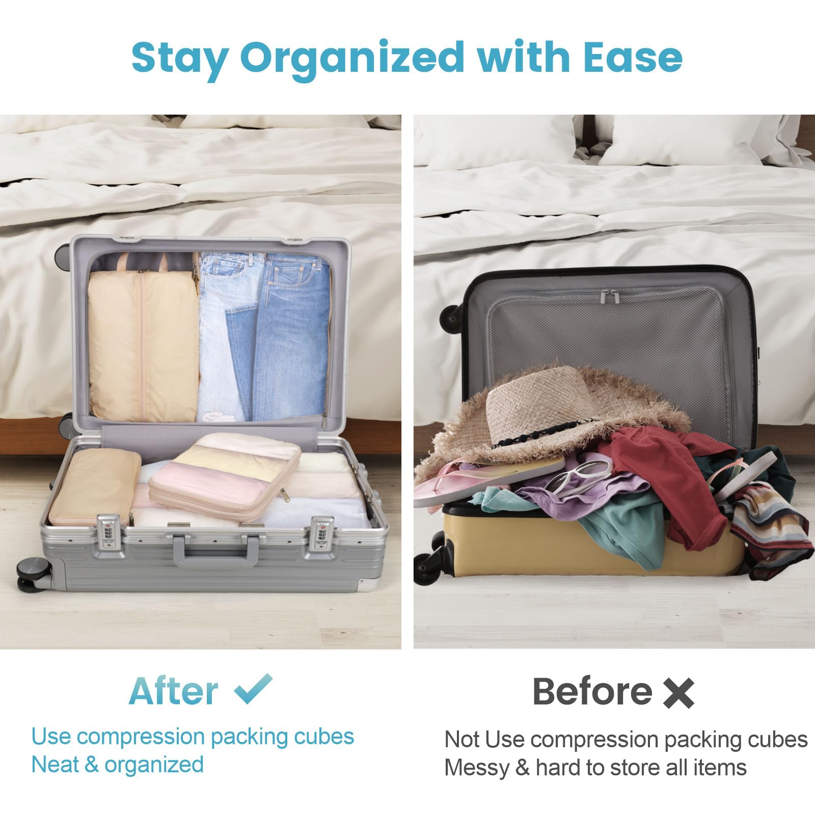 Cambond Compression Packing Cubes for Travel - 6-Piece Set of Luggage Organizers for Women | Space-Saving Travel Essentials for Carry-On Suitcases | Perfect for Business Trips, Vacations & Weekend Getaways