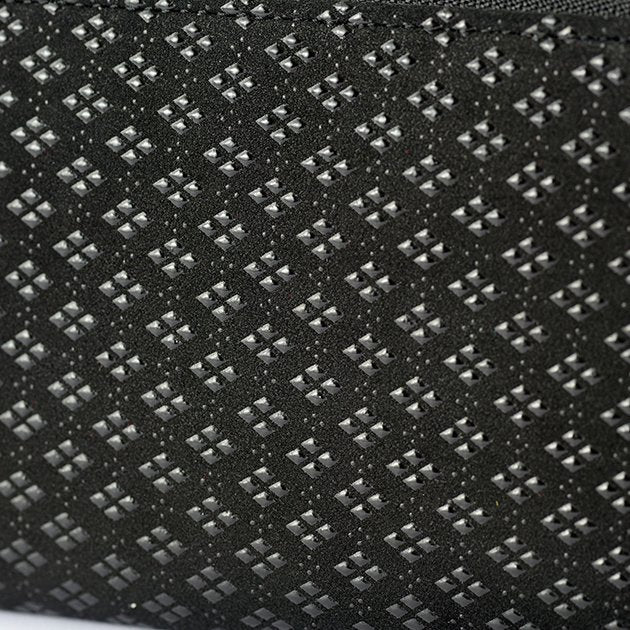 Premium Japanese Deerskin Leather U-Zip Long Wallet with Urushi Lacquer - Hishimon Family Crest Pattern in Gray Black | Handmade in Japan | Perfect for Men's Formal & Business Use