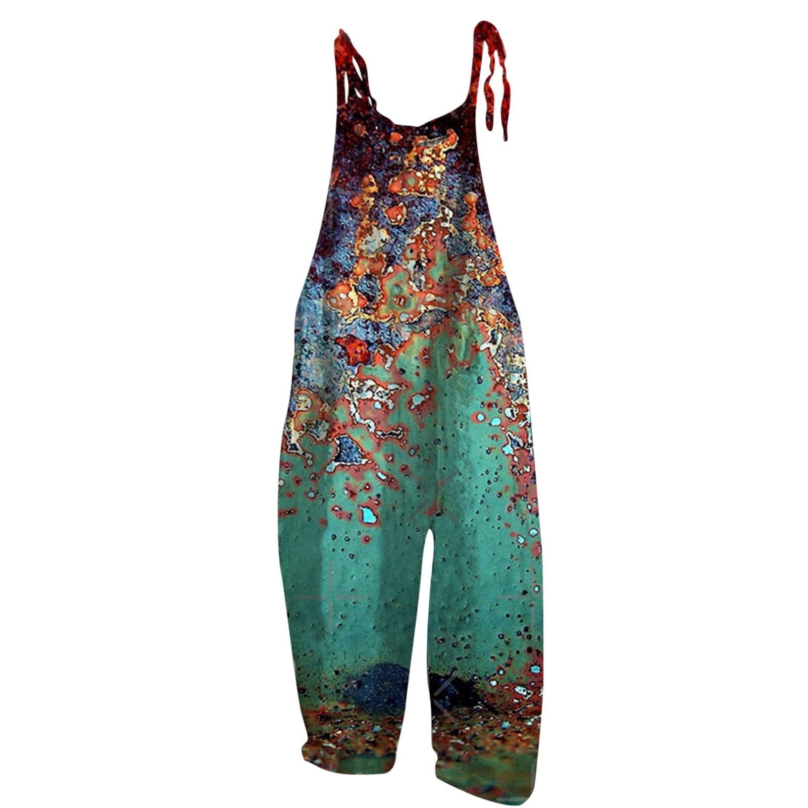 Women's Floral Cotton Jumpsuit - Sleeveless Spaghetti Strap Romper with Tie Detail for Casual Wear | Perfect for Summer Outings, Beach Vacations & Date Nights