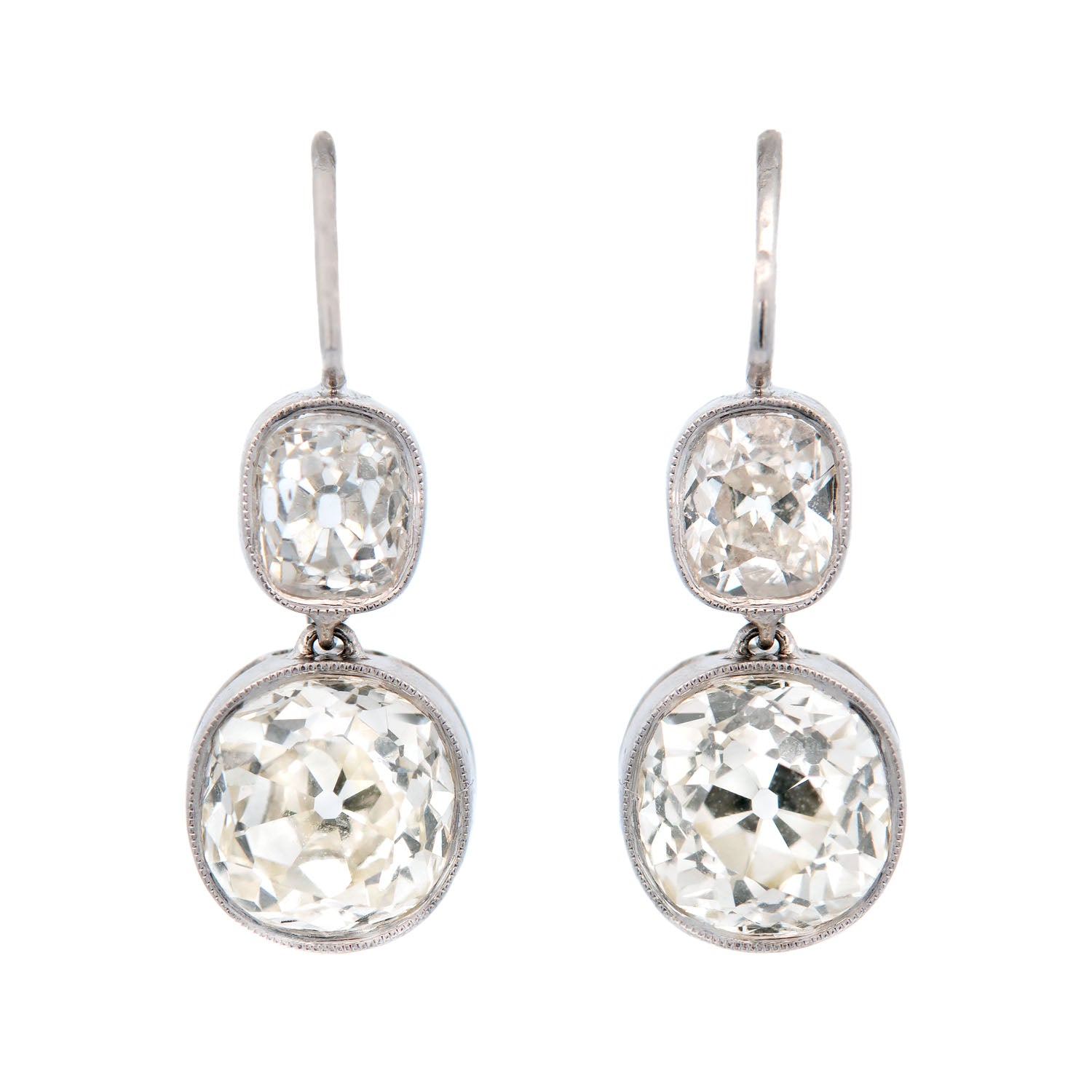 Edwardian Platinum Old European Cut Diamond Earrings 5ctw - Vintage Luxury Jewelry for Weddings & Special Occasions
