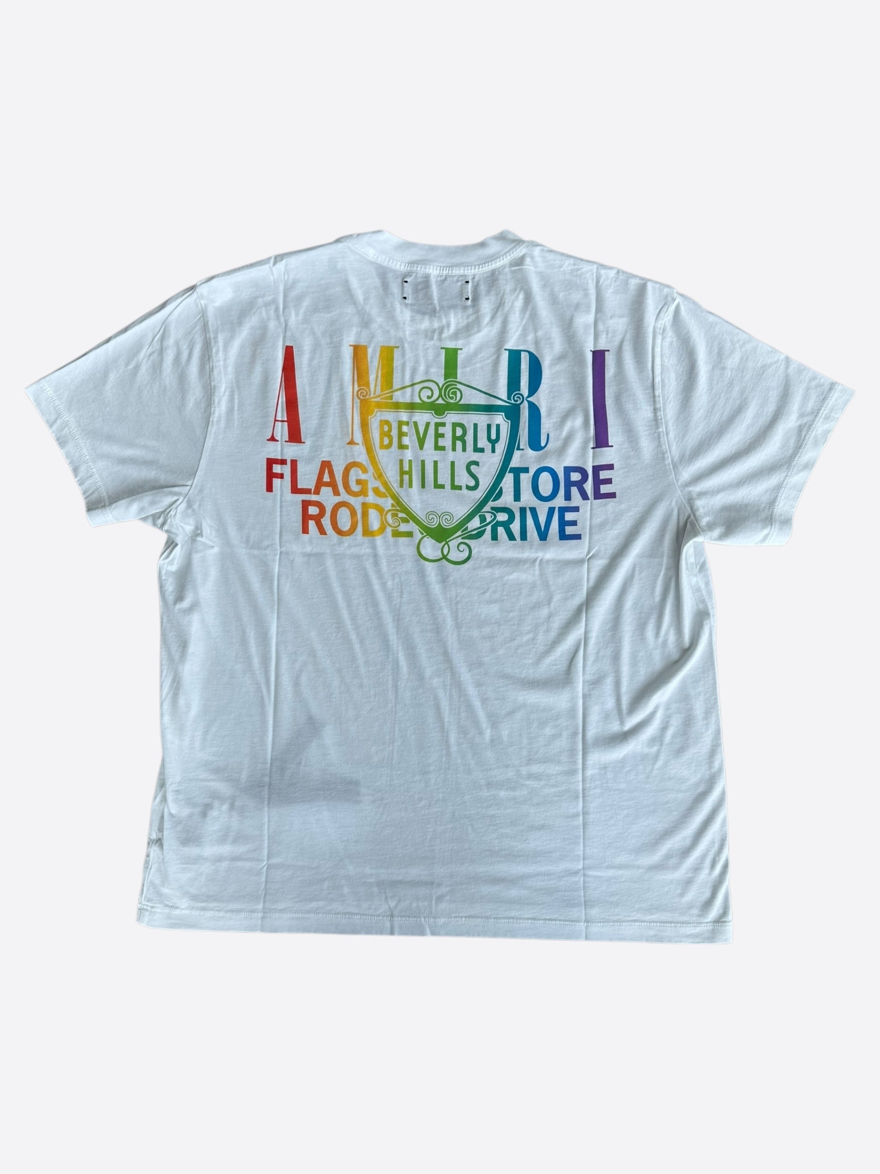 Amiri White Rainbow Beverly Hills T-Shirt for Men | Stylish Graphic Tee for Casual Wear & Street Fashion