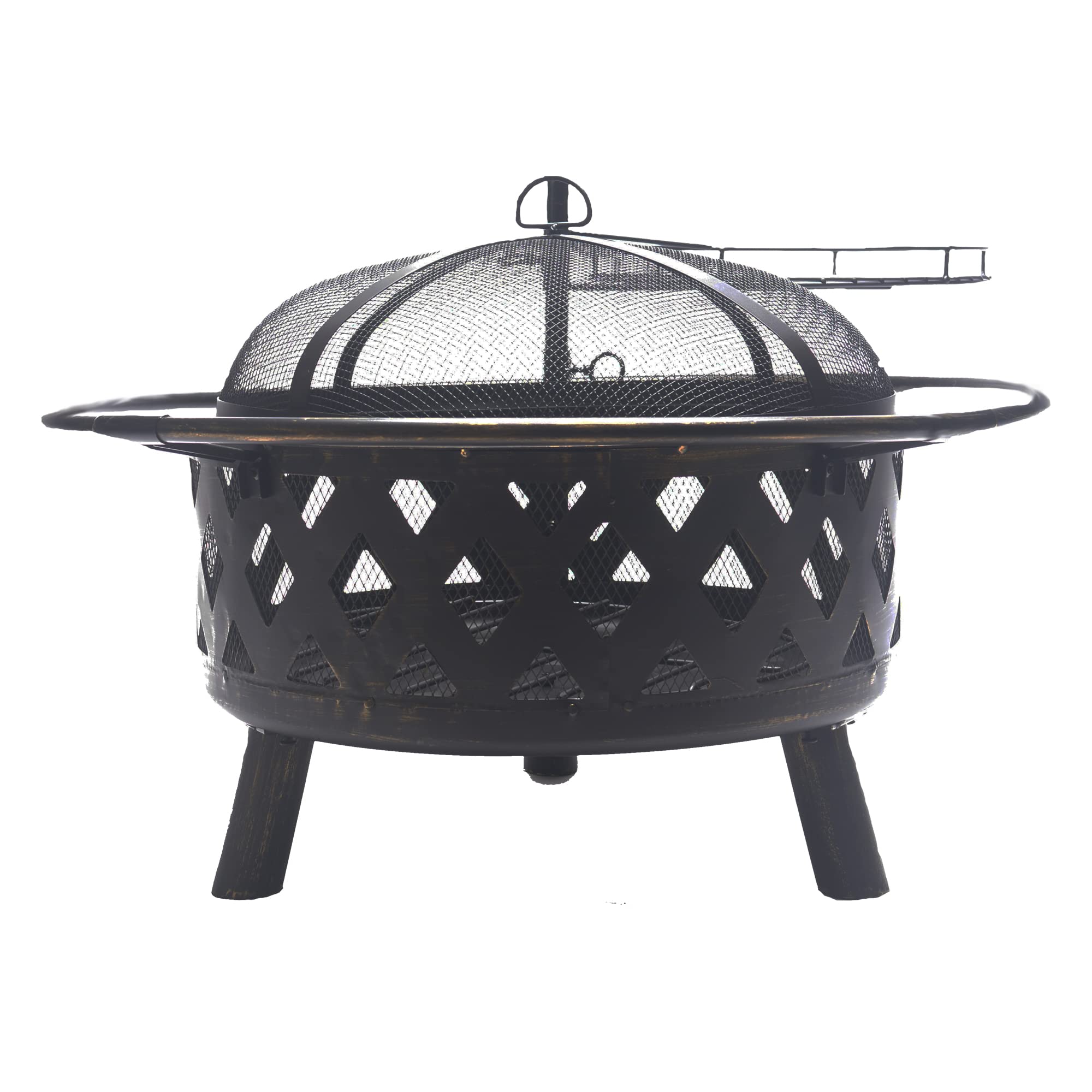 Outdoor Wood Burning Fire Pit with Cooking Grid, Weather Cover, Spark Screen & Poker - Heavy Duty Steel Fireplace for Backyard, Patio & Camping (Perfect for S'mores, BBQs & Outdoor Gatherings)