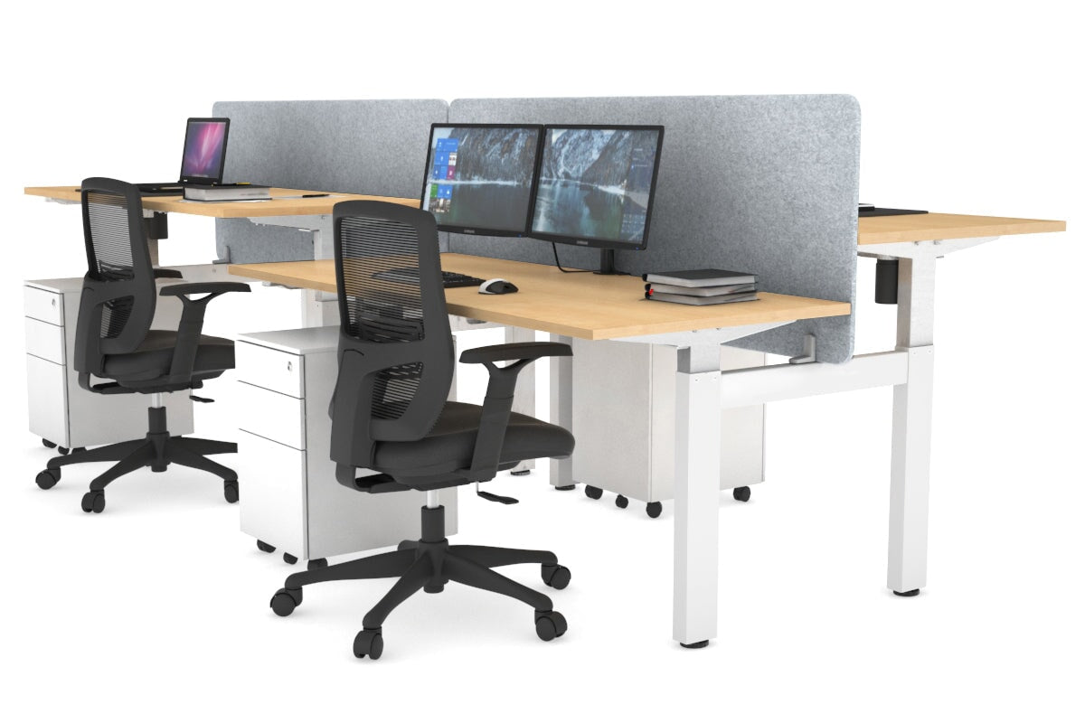 Adjustable 4-Person H Bench Workstation - White Frame [1600L x 700W] - Ergonomic Office Desk for Collaborative Workspaces & Coworking Environments