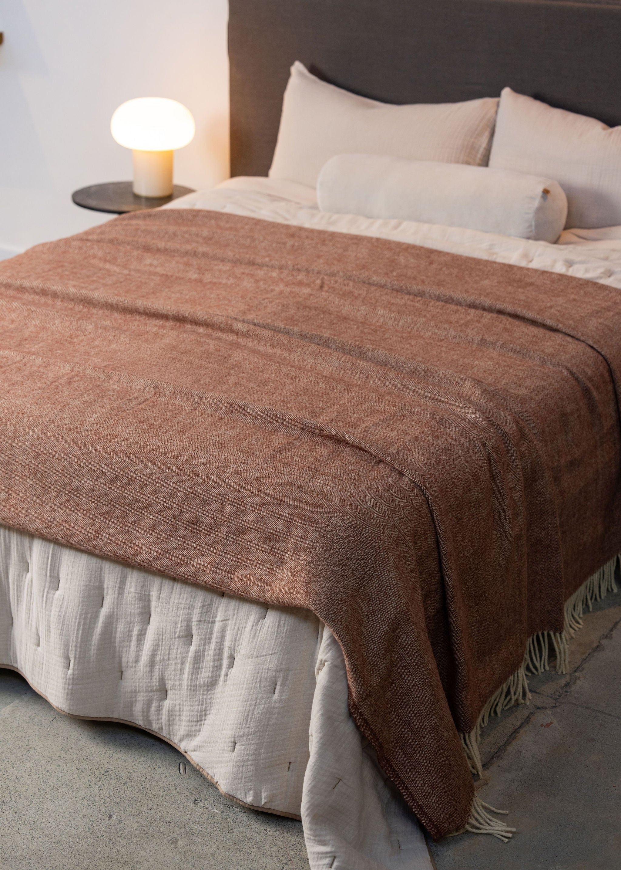 Serra da Estrela Wool Throw Blanket & Bed Cover - Soft Warm Luxury Throw for Couch, Sofa, Bed - Terracotta Brown Cozy Home Decor for Living Room, Bedroom, Winter Nights