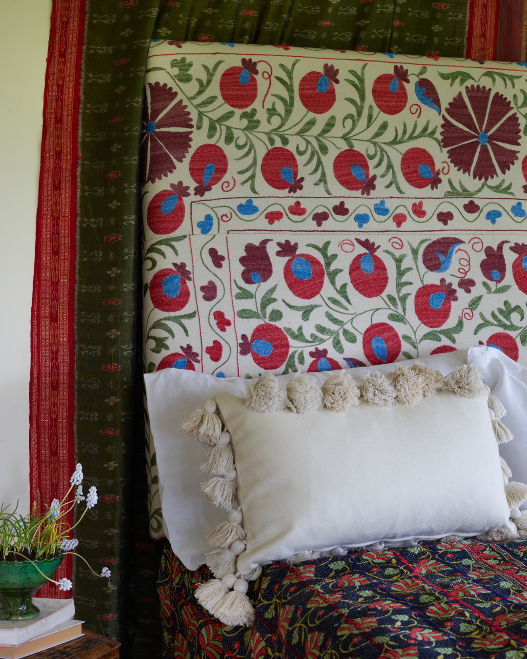 Suzani Embroidered Queen Size Headboard - Boho Chic Bedroom Decor for Master & Guest Rooms