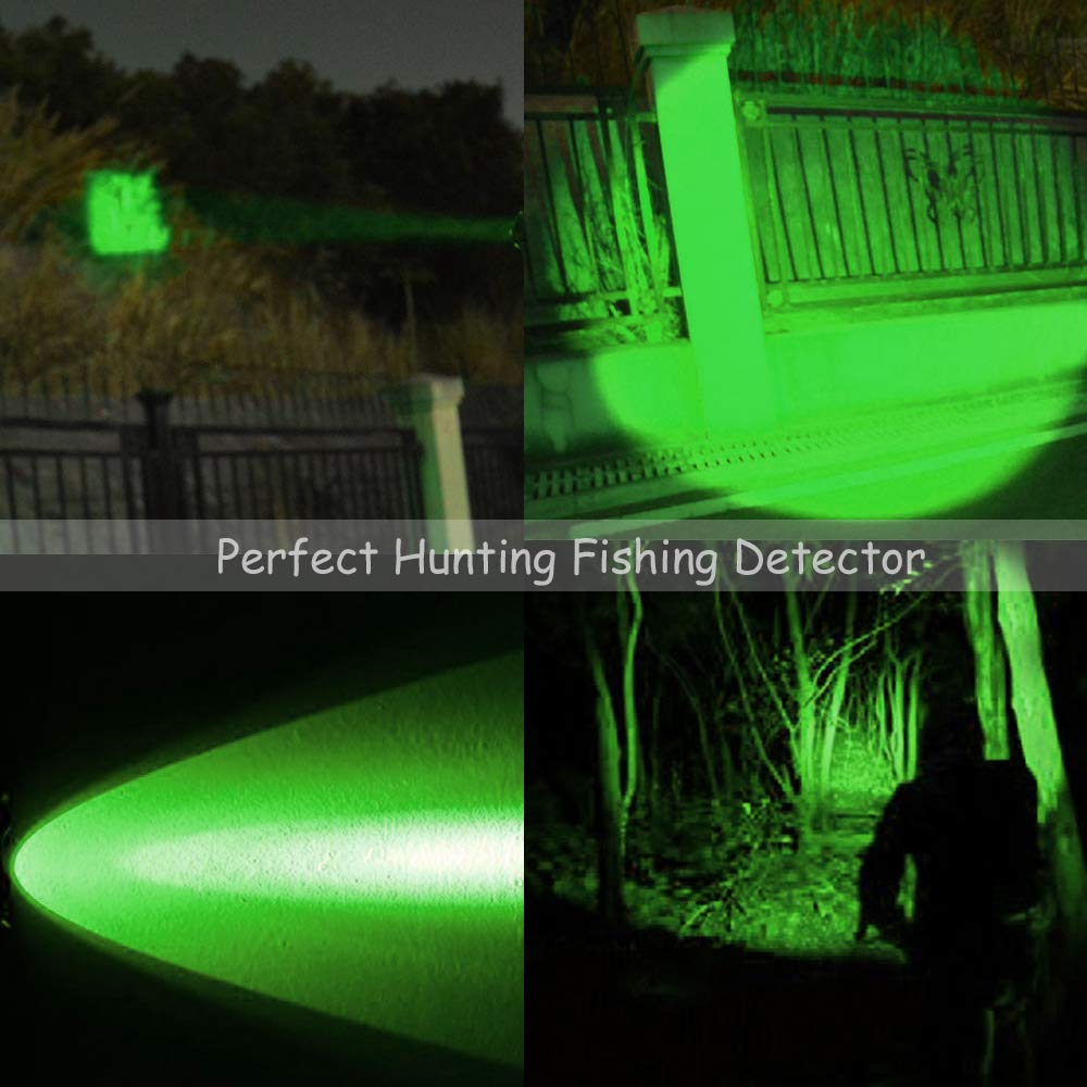 Green LED Hunting Flashlight - Zoomable, Waterproof & Shockproof Handheld Light for Night Hunting, Fishing, Hog, Pig, Coyote, Varmint & Predator Hunting - Perfect for Rifle Mounting & Outdoor Adventures (2 Pack)