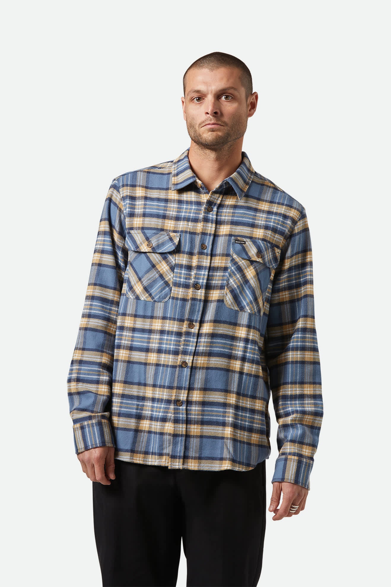 Bowery Long Sleeve Flannel Shirt - Azure Blue, Washed Navy & Sand Plaid - Comfortable & Stylish for Outdoor Adventures & Casual Wear