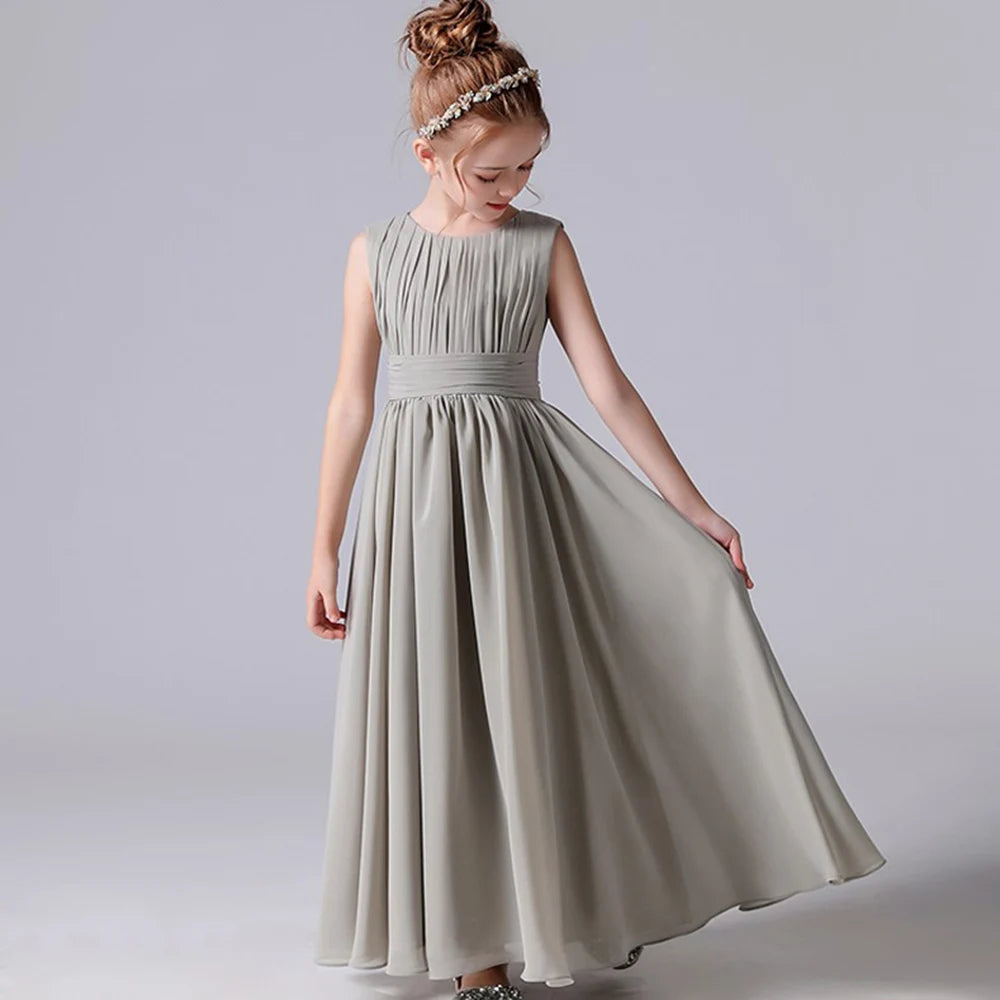 Elegant Pleated Flower Girl Dress with Sash - Kids Wedding Gown, Party Dress, Pageant Outfit for Special Occasions & Formal Events