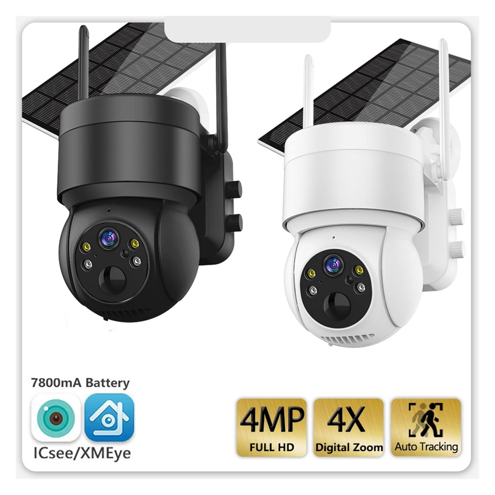 Solar Security Camera Outdoor - 4MP Wireless WiFi Surveillance IP Camera with Solar Panel, PIR Human Detection, 7800mAh Rechargeable Battery - Weatherproof for Home, Yard & Business Security (Black, No SD Card)
