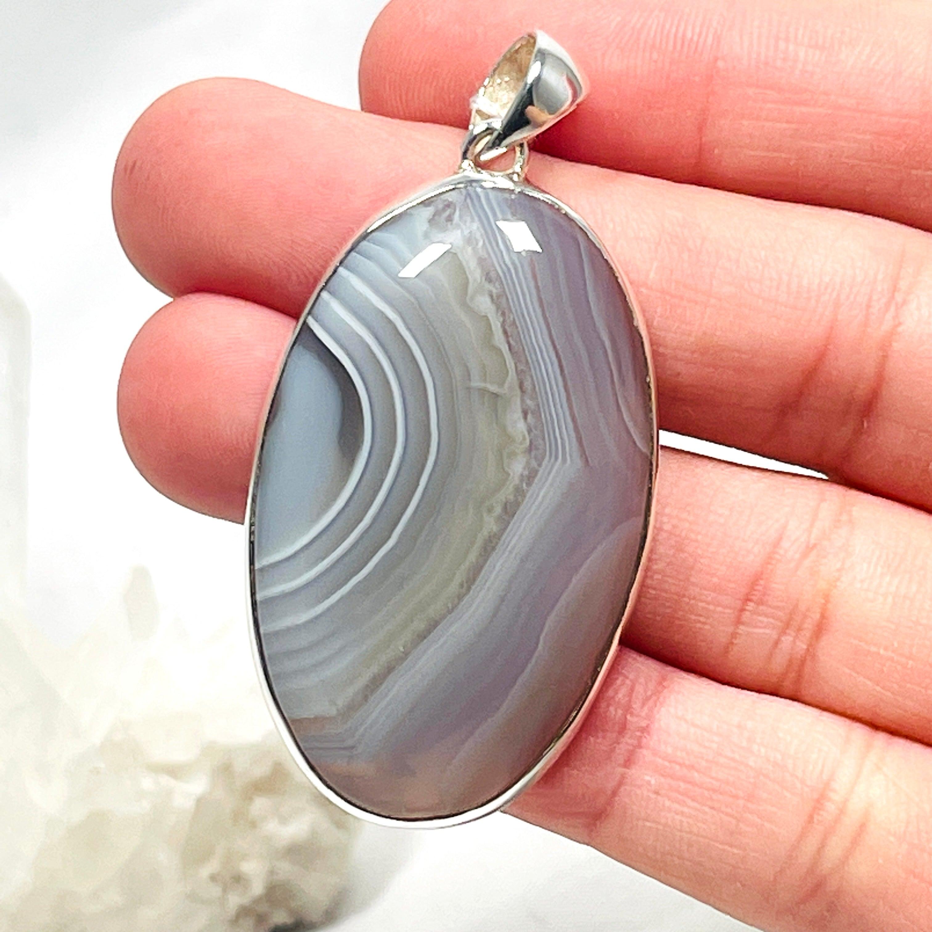 Natural Botswana Agate Oval Pendant Necklace - Handcrafted Gemstone Jewelry for Women - Perfect for Spiritual Healing, Meditation & Everyday Elegance