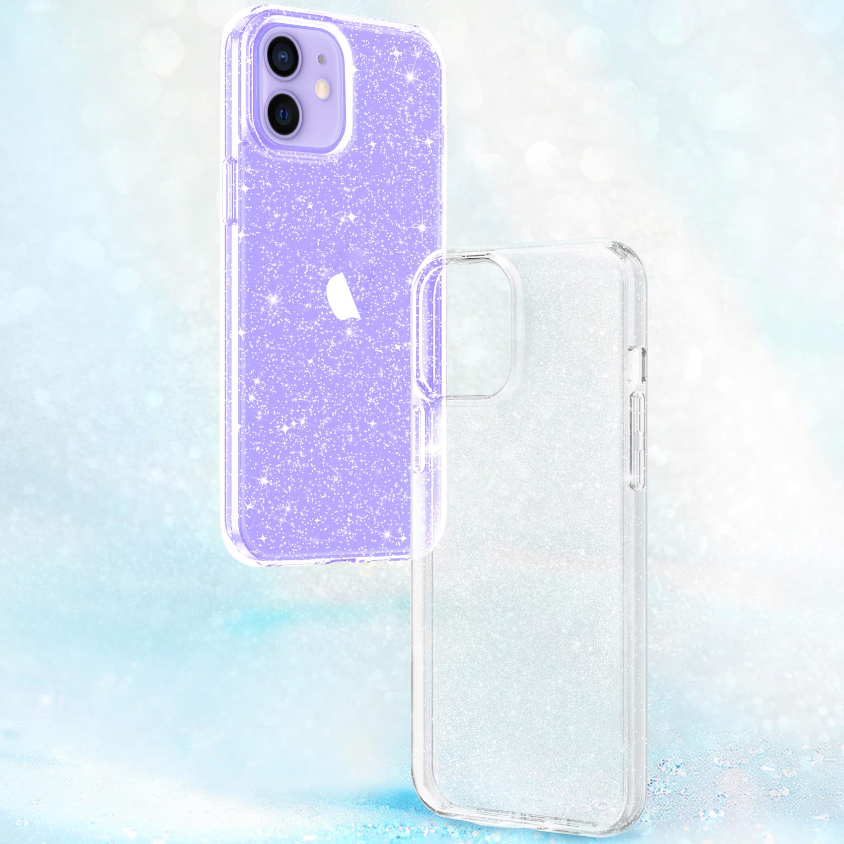 Sparkly Crystal Glitter iPhone 12/12 Pro Case for Women - Slim Protective Shockproof Clear Glitter Phone Cover (6.1