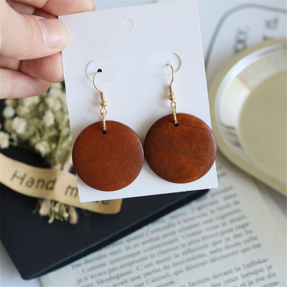 2 Pairs Wooden Earrings for Women - Big Round Circle Geometric Wood Drop Dangle Hook Earrings, Stainless Steel Stud, Boho Chic Ethnic Style - Perfect for Casual Wear, Parties, and Festivals