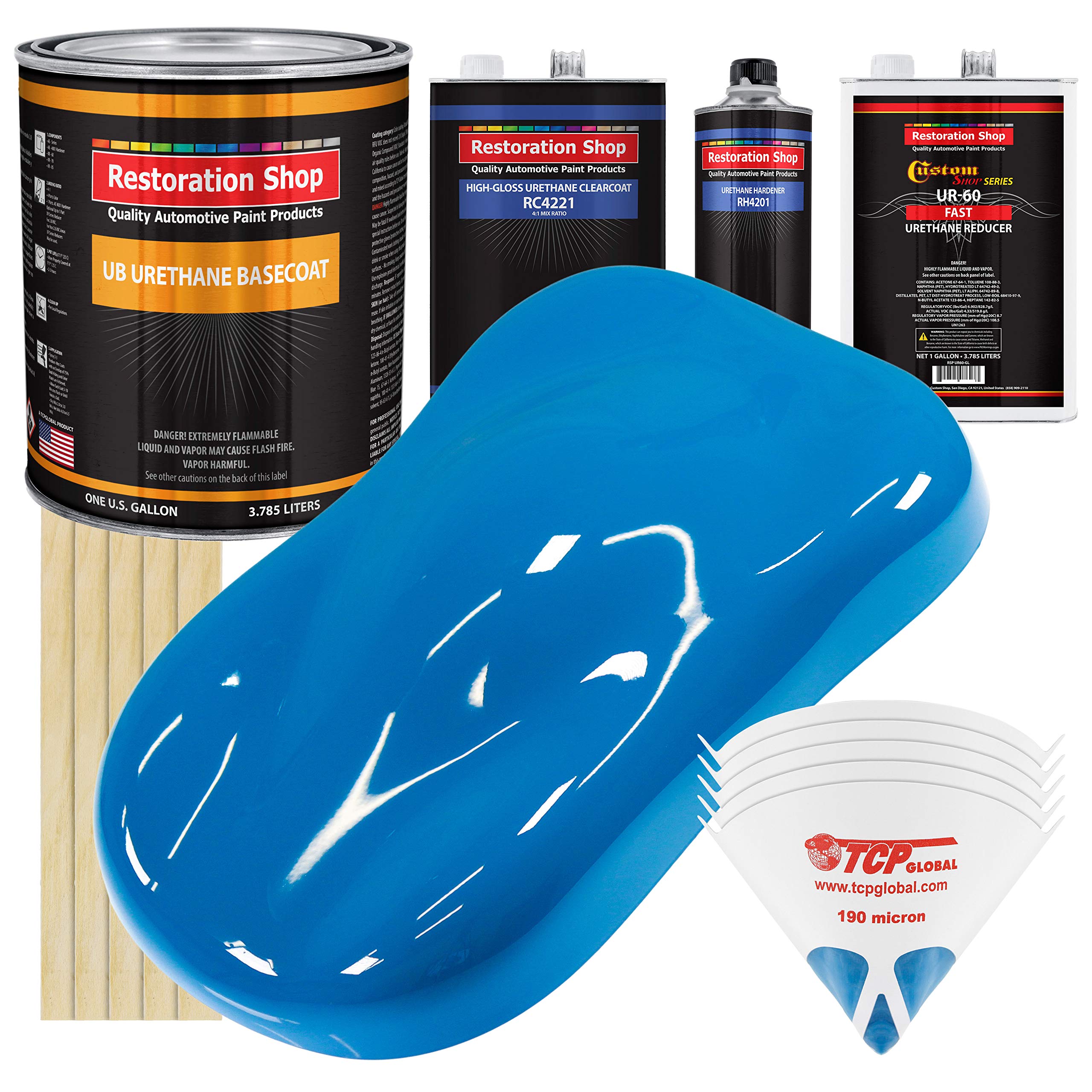 Restoration Shop Speed Blue Urethane Basecoat with Clearcoat Auto Paint Kit - 1 Gallon Fast-Drying Professional Automotive Refinish Coating for Cars & Trucks - High Gloss Finish for DIY & Professional Auto Body Repair