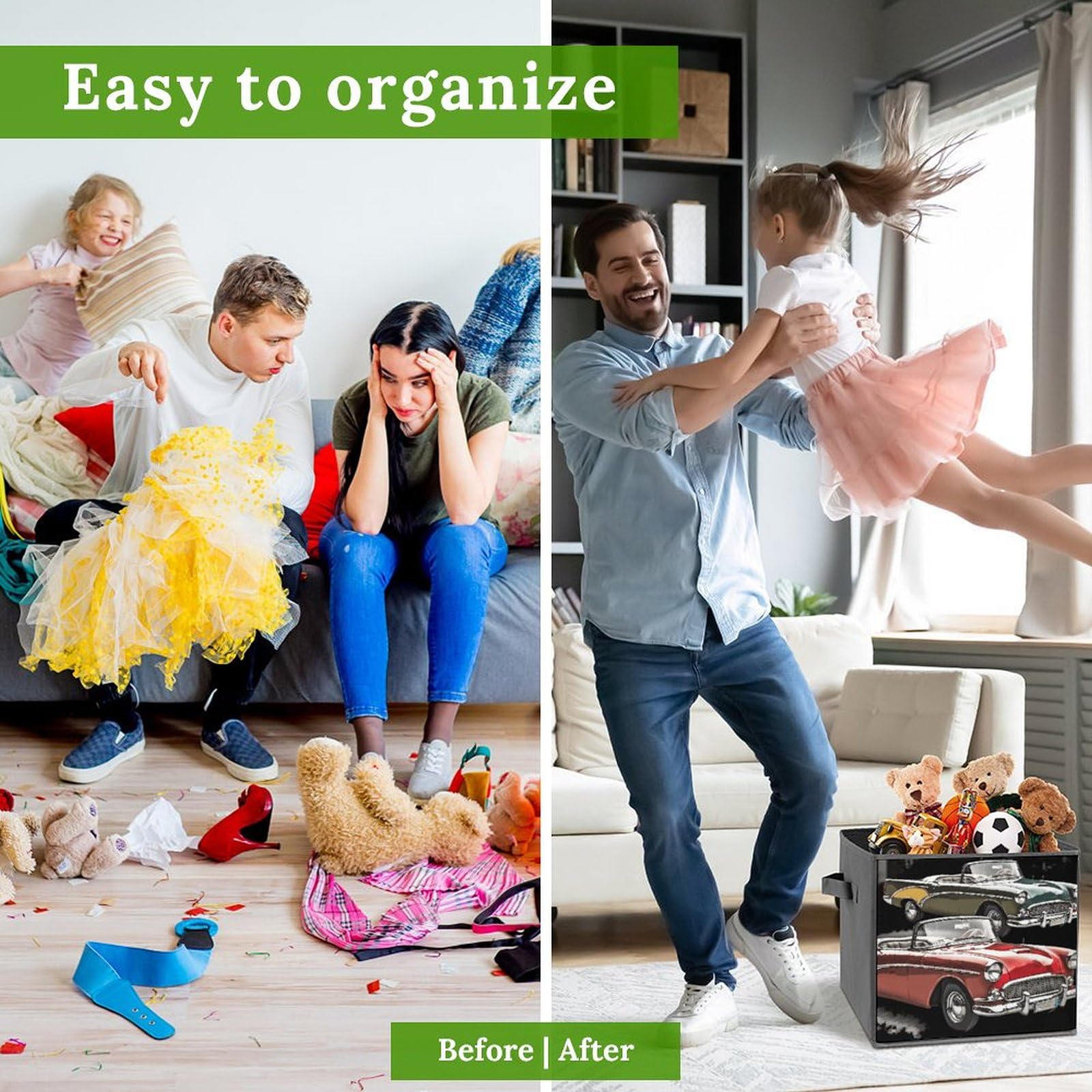 2-Pack Collapsible Fabric Storage Bins with Handles - Foldable Organizer Baskets for Clothes, Toys & Home Organization | Perfect for Closet, Nursery & Laundry Room Storage