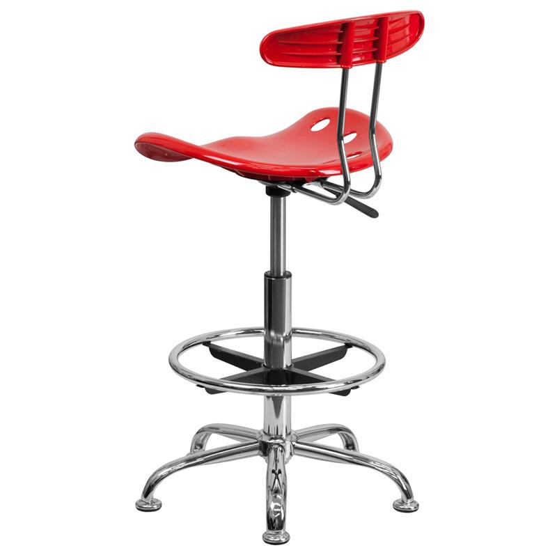 FLASH Bradley Vibrant Violet and Chrome Drafting Stool with Tractor Seat - Adjustable Height Bar Stool for Home Office, Art Studio & Industrial Workspaces