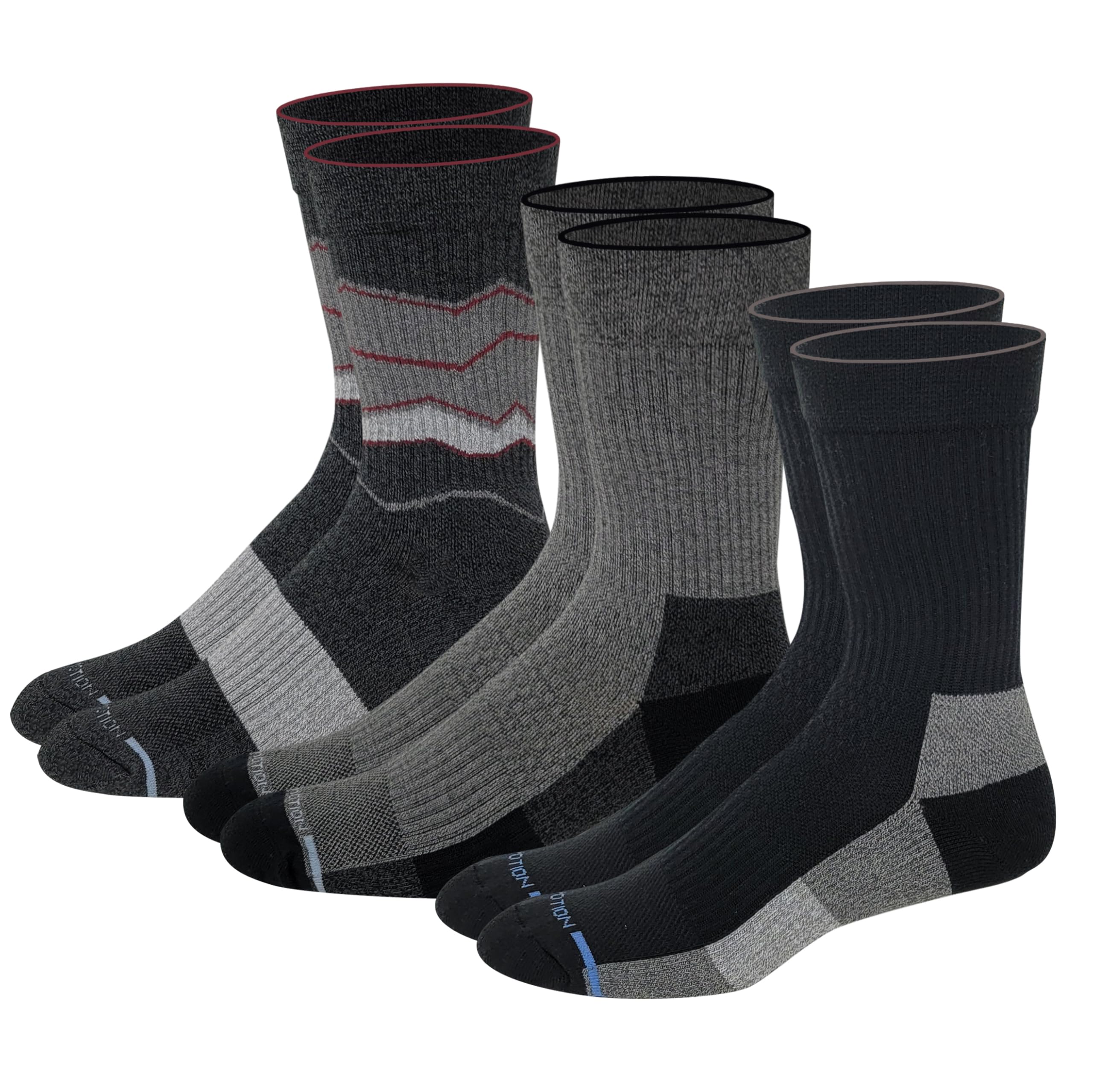 Dr. Motion Men's Compression Crew Socks - 3 Pairs for Hiking, Walking & Outdoor Activities with Enhanced Cushion & Breathable Arch Support - Ideal for Sports, Travel & Daily Wear
