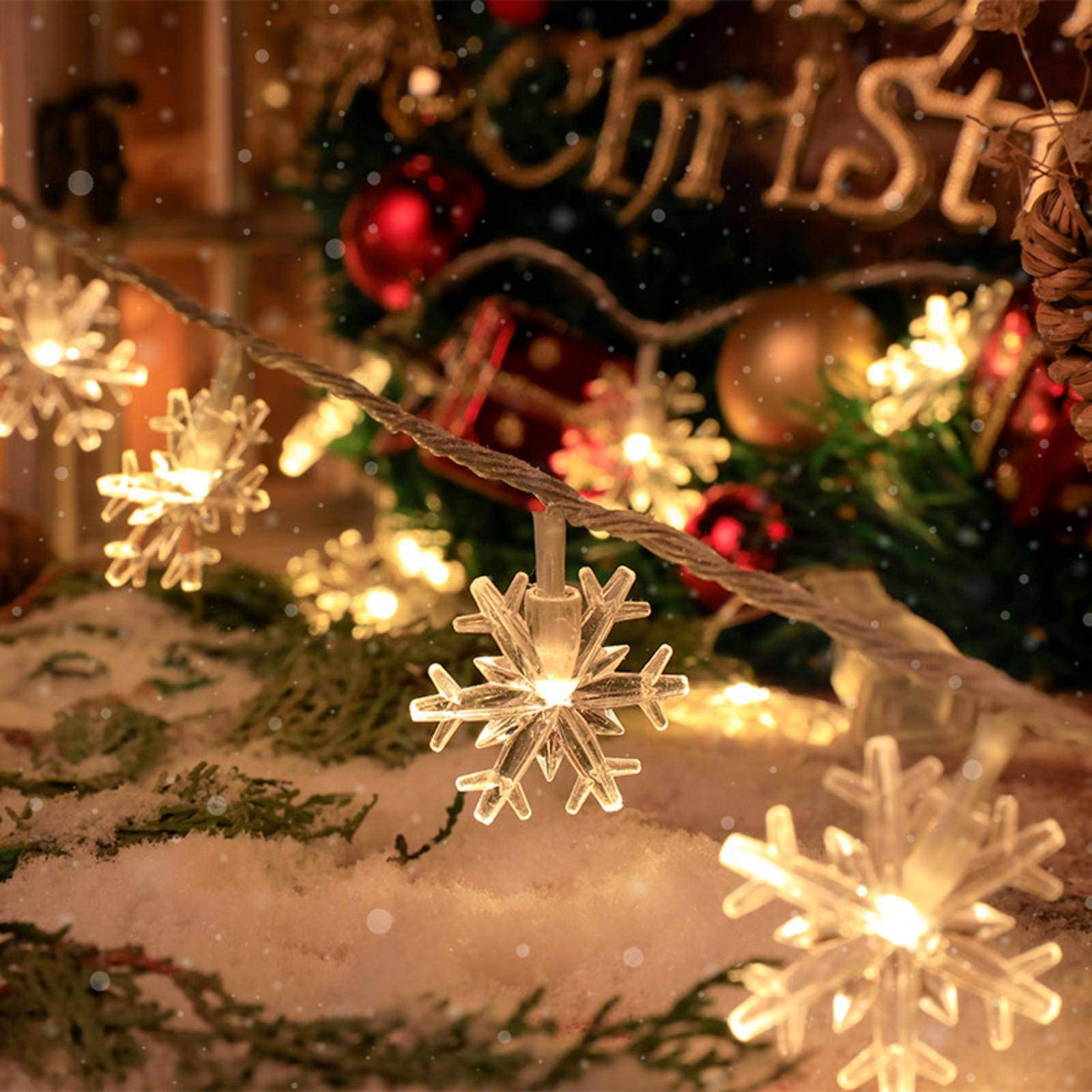 LED Snowflake String Lights - 50ft Fairy Garland for Christmas Tree, New Year, Valentine's Day Decor - Battery & Plug Operated - Indoor/Outdoor Winter Wonderland Party Decorations
