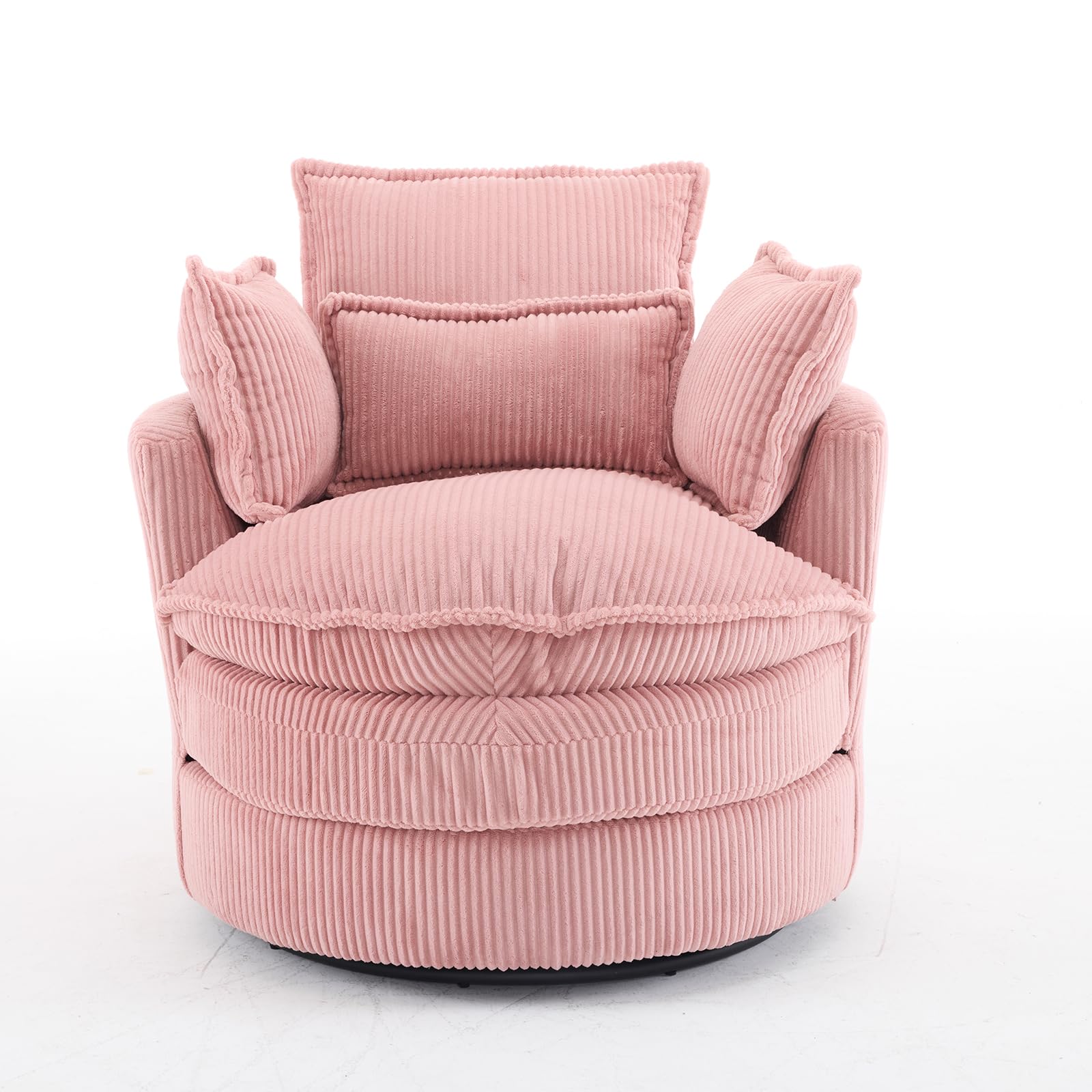 Karl Home 360-Degree Swivel Barrel Chair - Modern Corduroy Lounge Armchair with 3 Pillows, Comfortable Round Accent Sofa for Living Room, Bedroom, Hotel | Perfect for Small Spaces, Reading Nooks & Cozy Corners (Pink)
