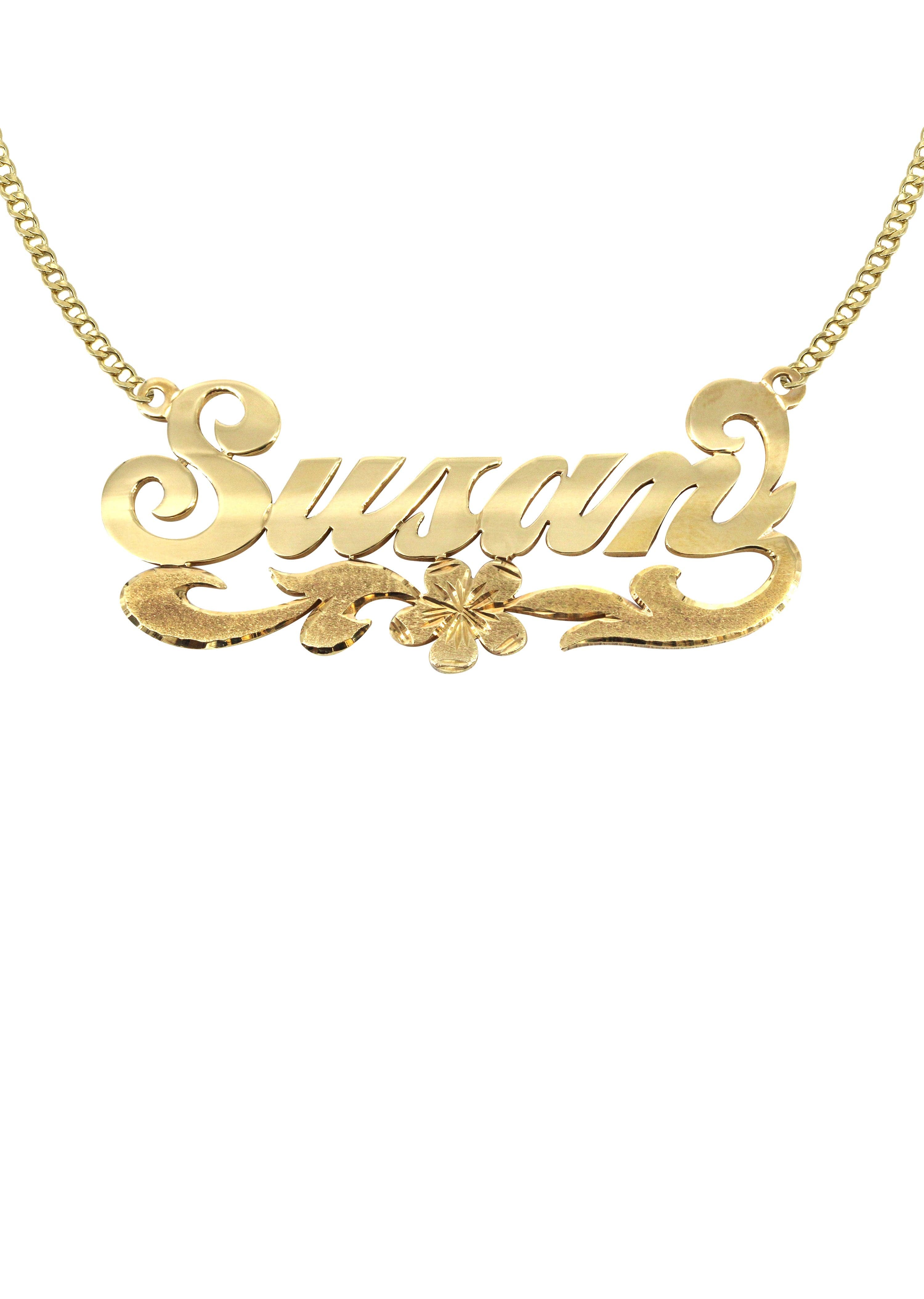 14K Gold Diamond Cut Personalized Name Plate Necklace for Women - Custom Engraved Initial Pendant Jewelry Gift for Her | Birthday, Anniversary, Valentine's Day Present