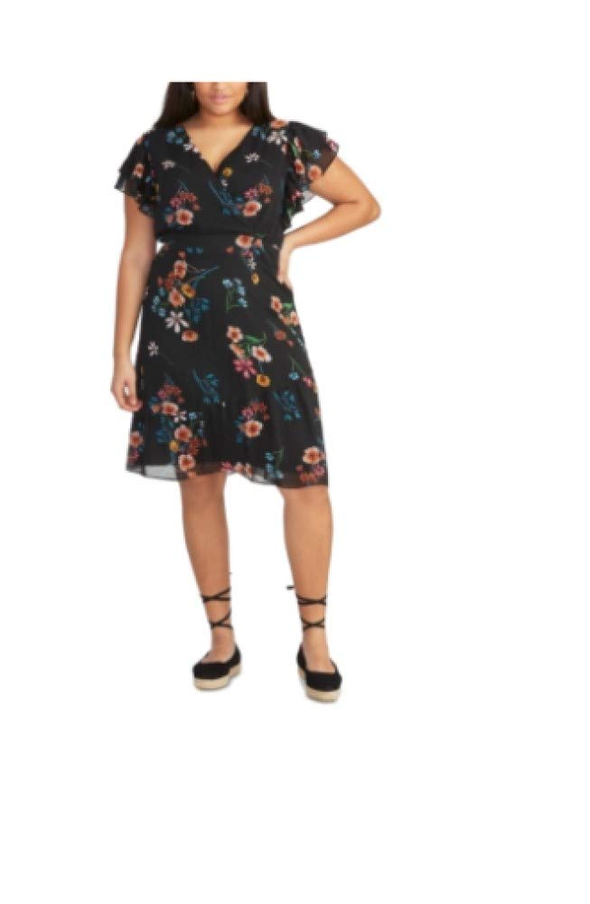 Plus Size Floral Wrap Dress for Women - Size 22W Black Floral Print | Comfortable & Stylish Casual Wear for Office, Party & Special Occasions