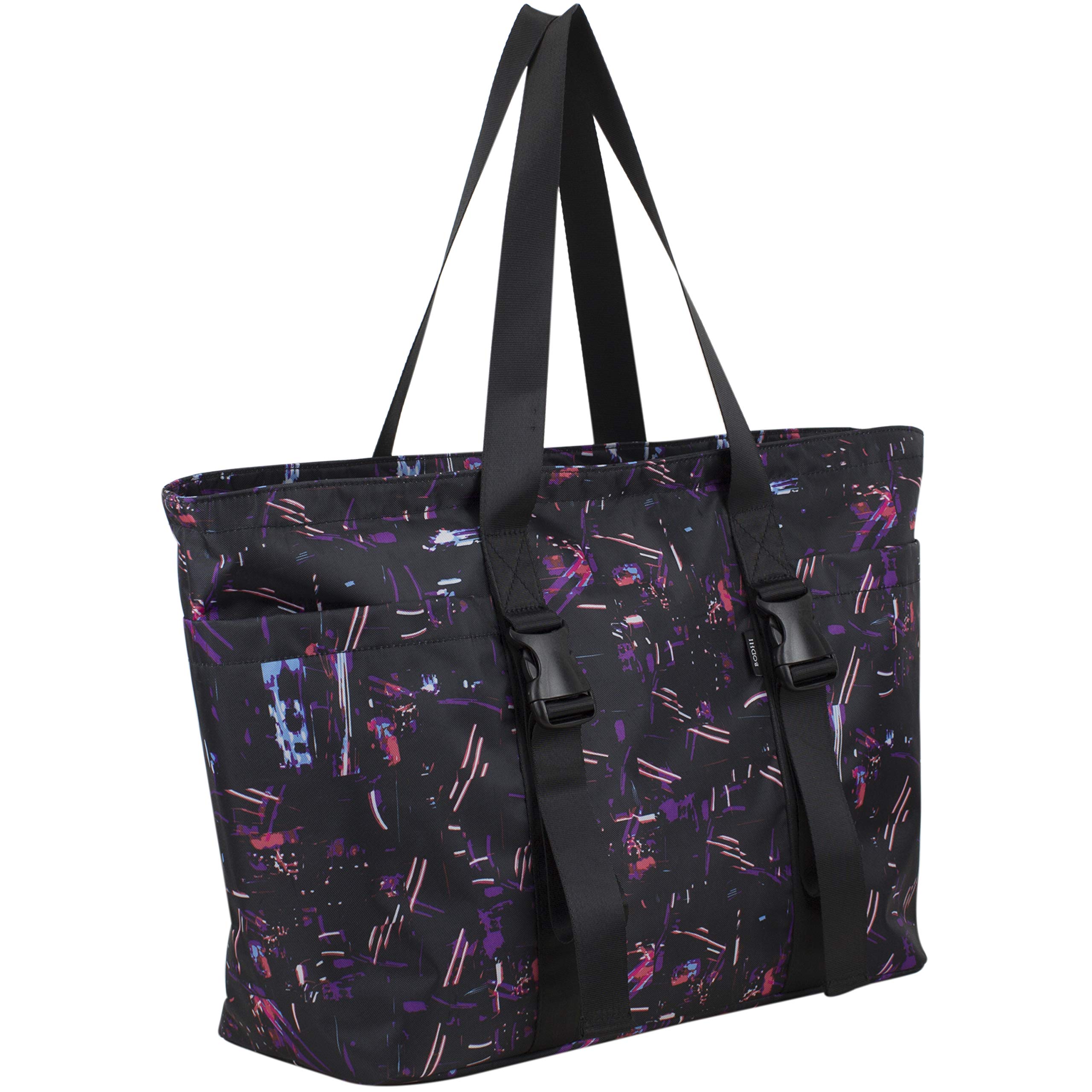 BODHI Women's Yoga Gym Tote Bag - Lightweight Travel Essentials Carry On Bag for Nurses, Athleisure & Workout - Black Sensory Print - Perfect for Yoga, Gym, Travel & Daily Commute