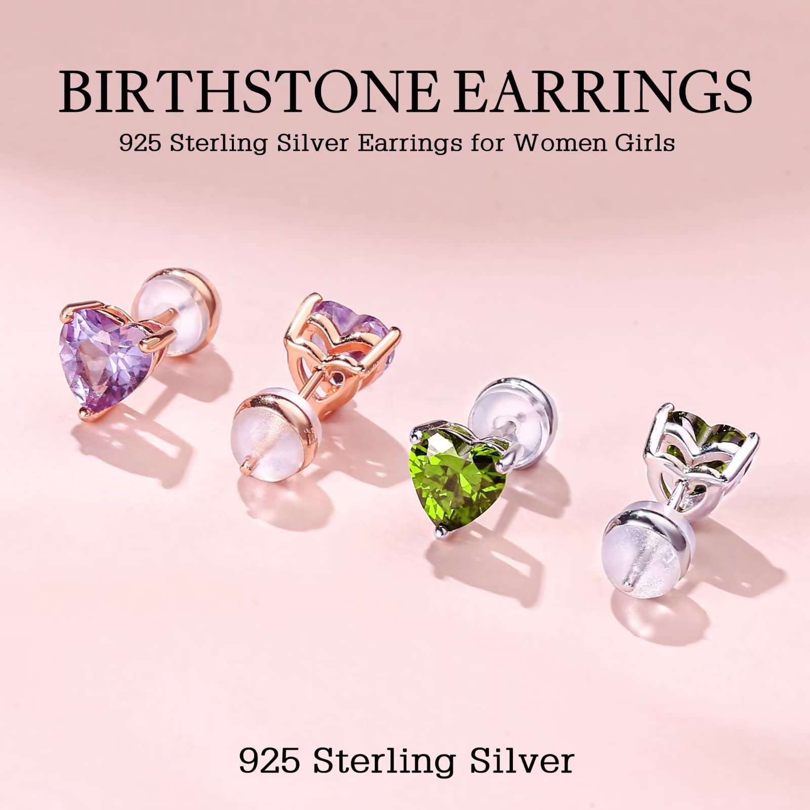 925 Sterling Silver Heart Birthstone Stud Earrings for Women | Personalized Jewelry Gifts for Mother's Day, Valentine's, Christmas & Birthdays | Elegant Everyday Wear & Special Occasion Accessories