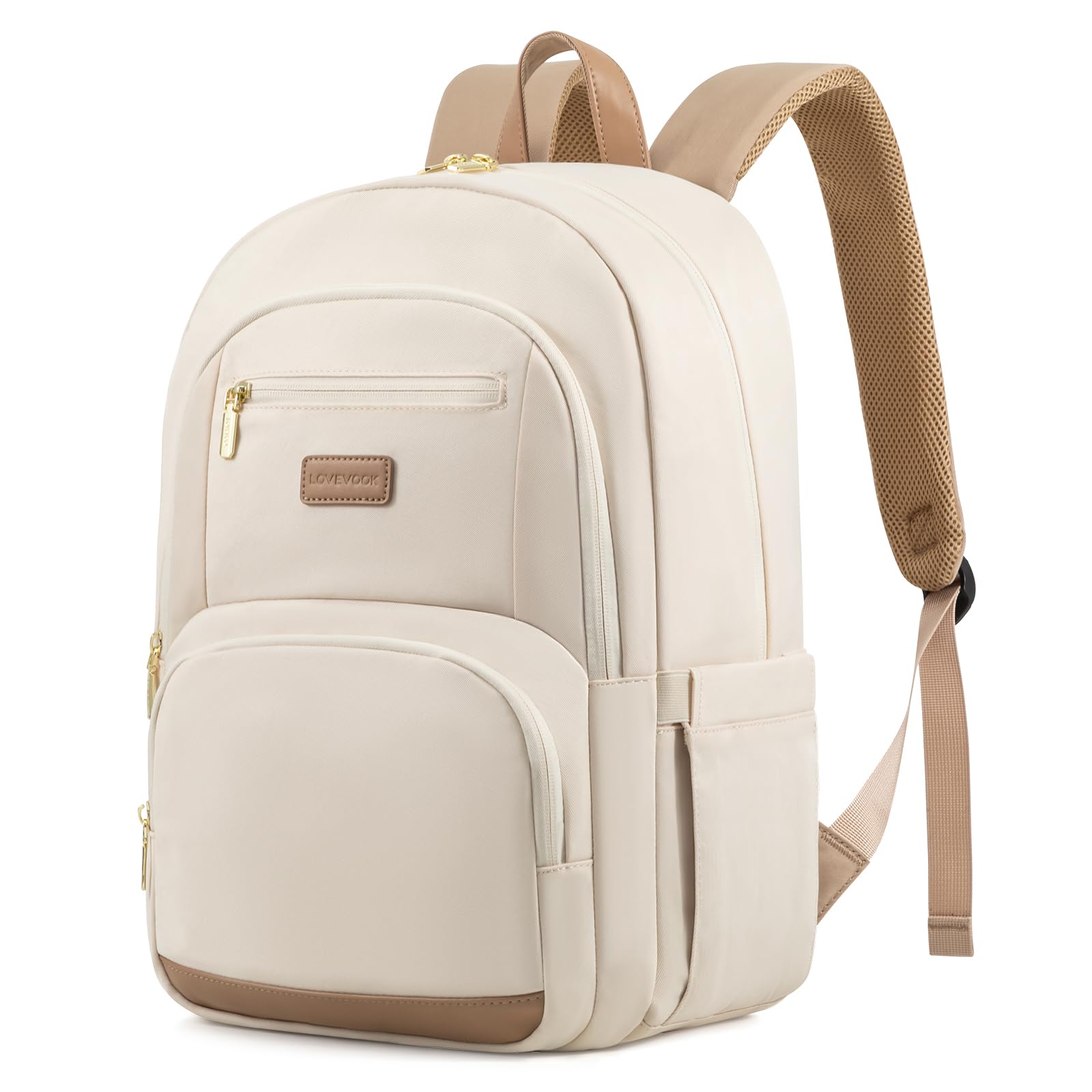 LOVEVOOK Waterproof Laptop Backpack for Women - 15.6 Inch Travel & Work Backpack with USB Charging Port, Lightweight College Computer Bag (Beige) - Perfect for Business Trips, Commuting & Campus Life