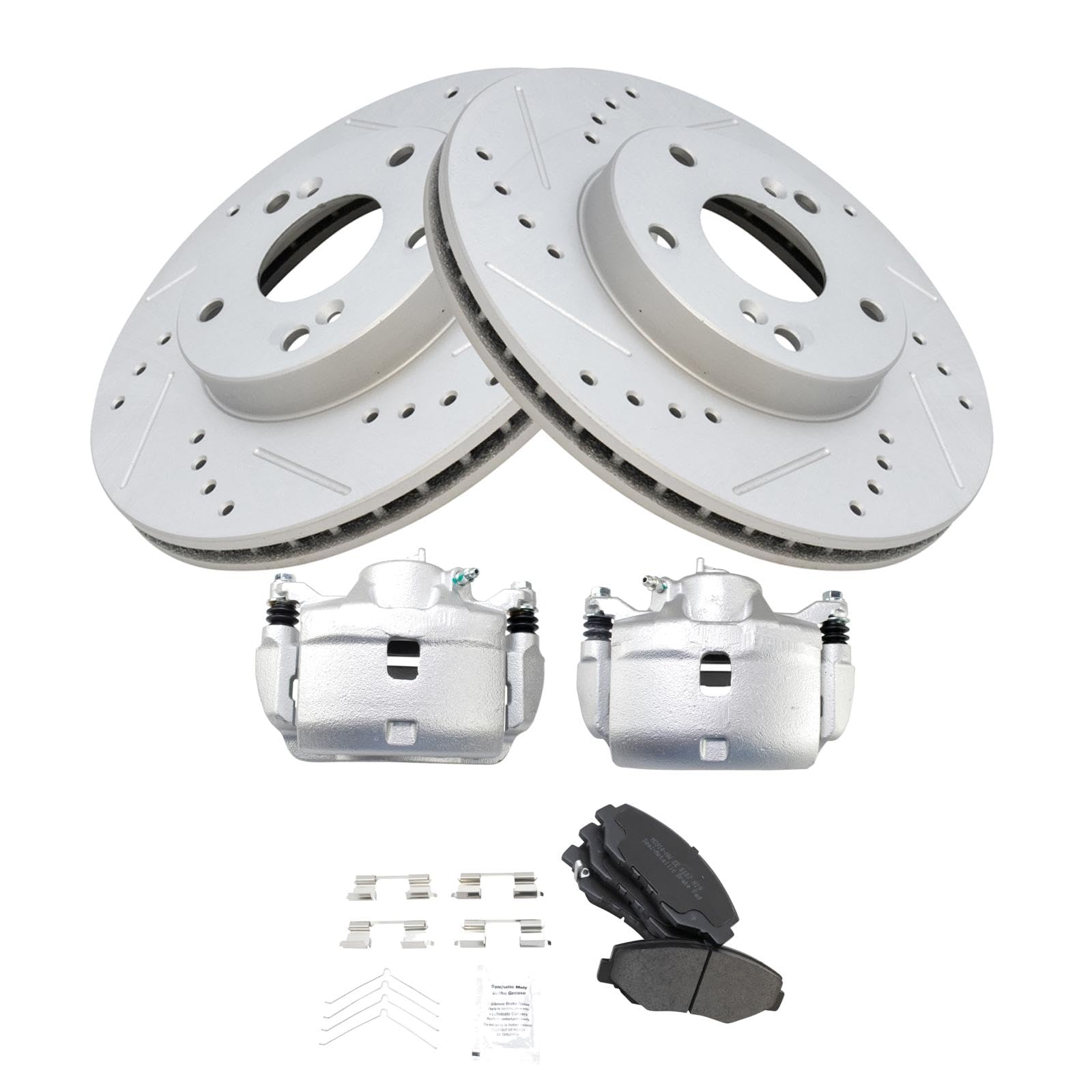 TRQ Front Performance Brake Pad & Rotor Kit - Semi-Metallic Vented Premium G-Coated Brake Caliper Set - Compatible with 2003-2011 Honda Element - Perfect for Daily Commuting, Off-Roading & Heavy-Duty Performance Driving