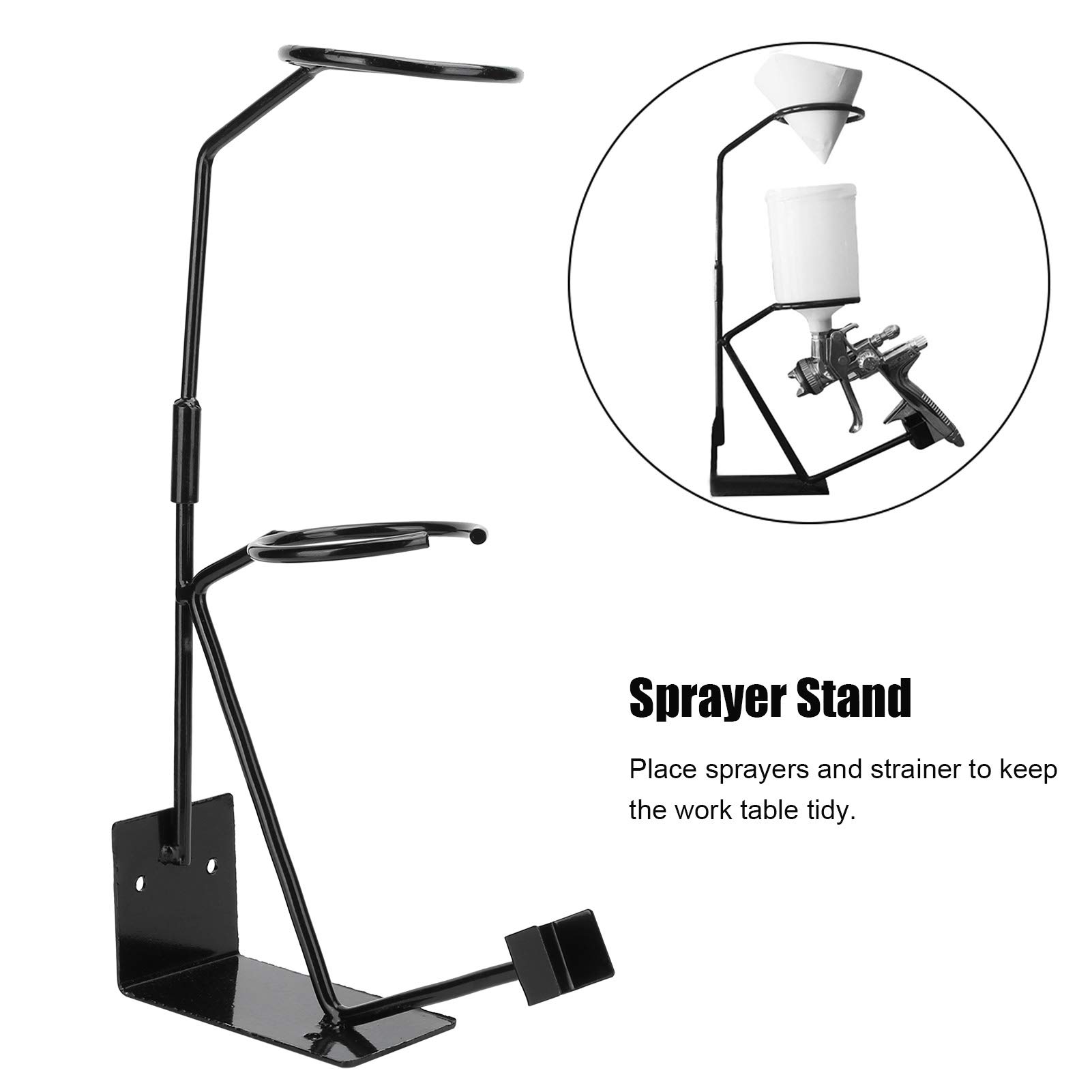 Gravity Feed Paint Spray Gun Holder Stand - Wall or Bench Mount with Strainer Holder | Portable & Durable Spray Gun Organizer for Automotive, Woodworking & DIY Painting Projects