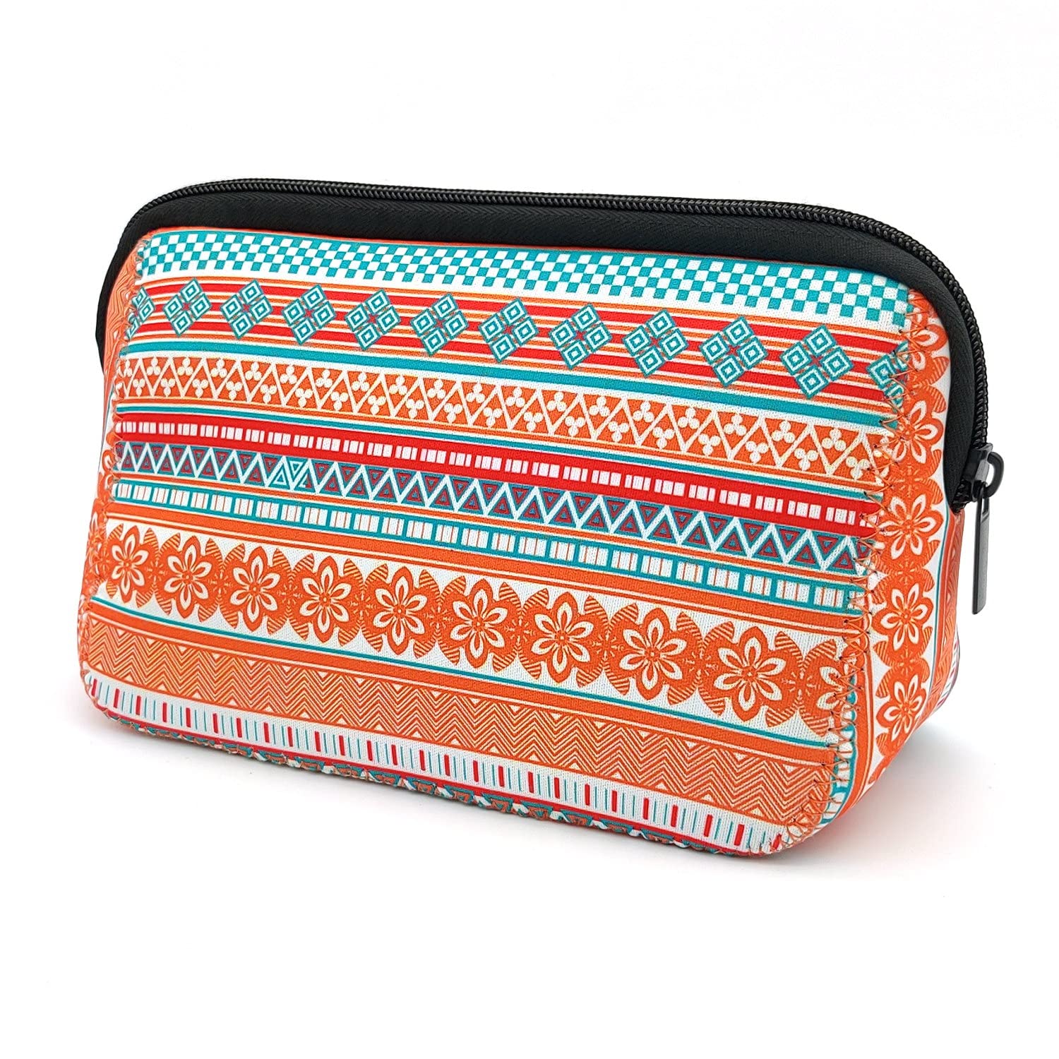 Waterproof Neoprene Cosmetic Bag with Zipper - Travel Toiletry & Makeup Organizer Pouch for Women & Girls, Aztec Print - Perfect for Gym, Vacation & Daily Essentials Storage