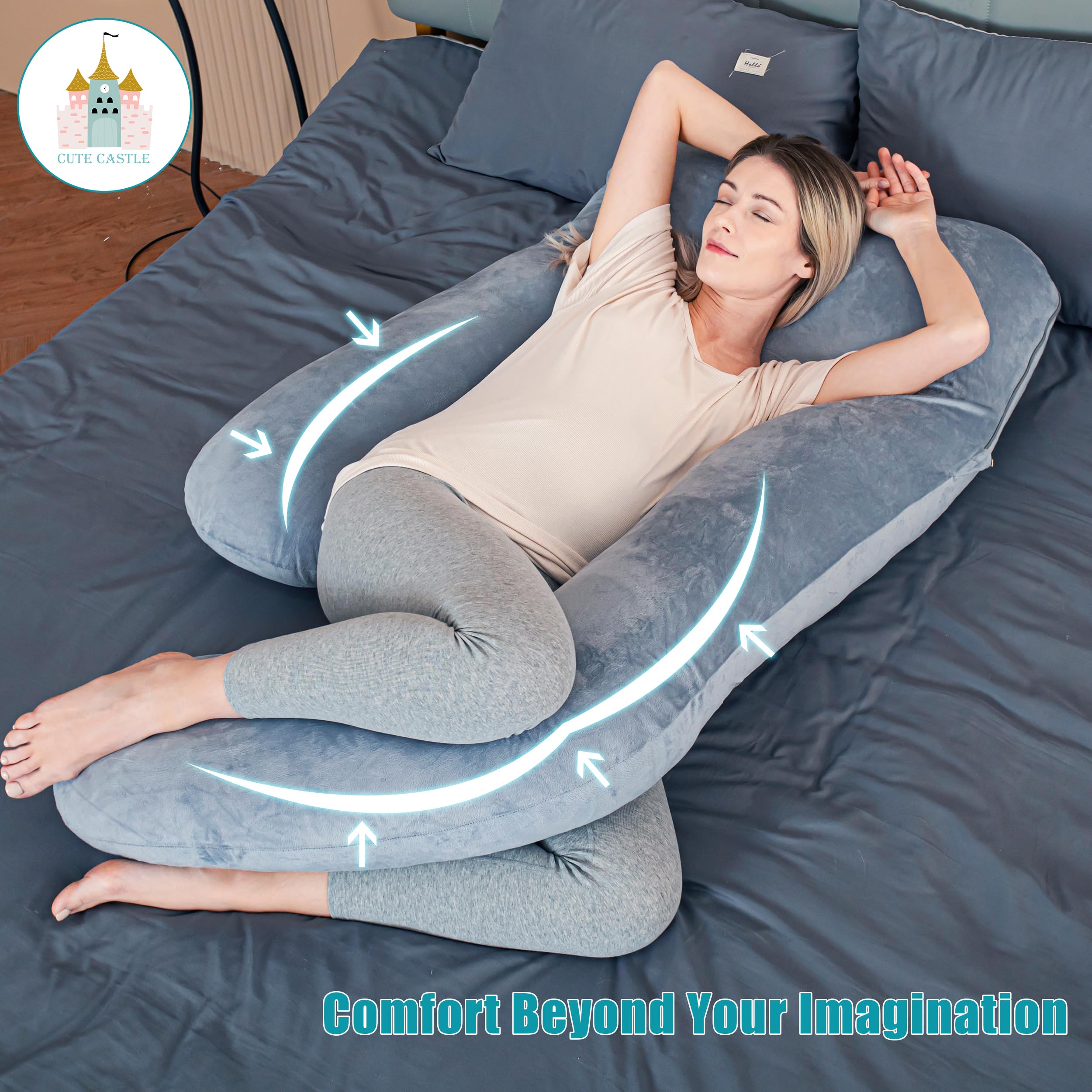Soft U-Shape Maternity Pillow - Cute Castle Pregnancy Pillow with Removable Cover for Comfortable Sleep