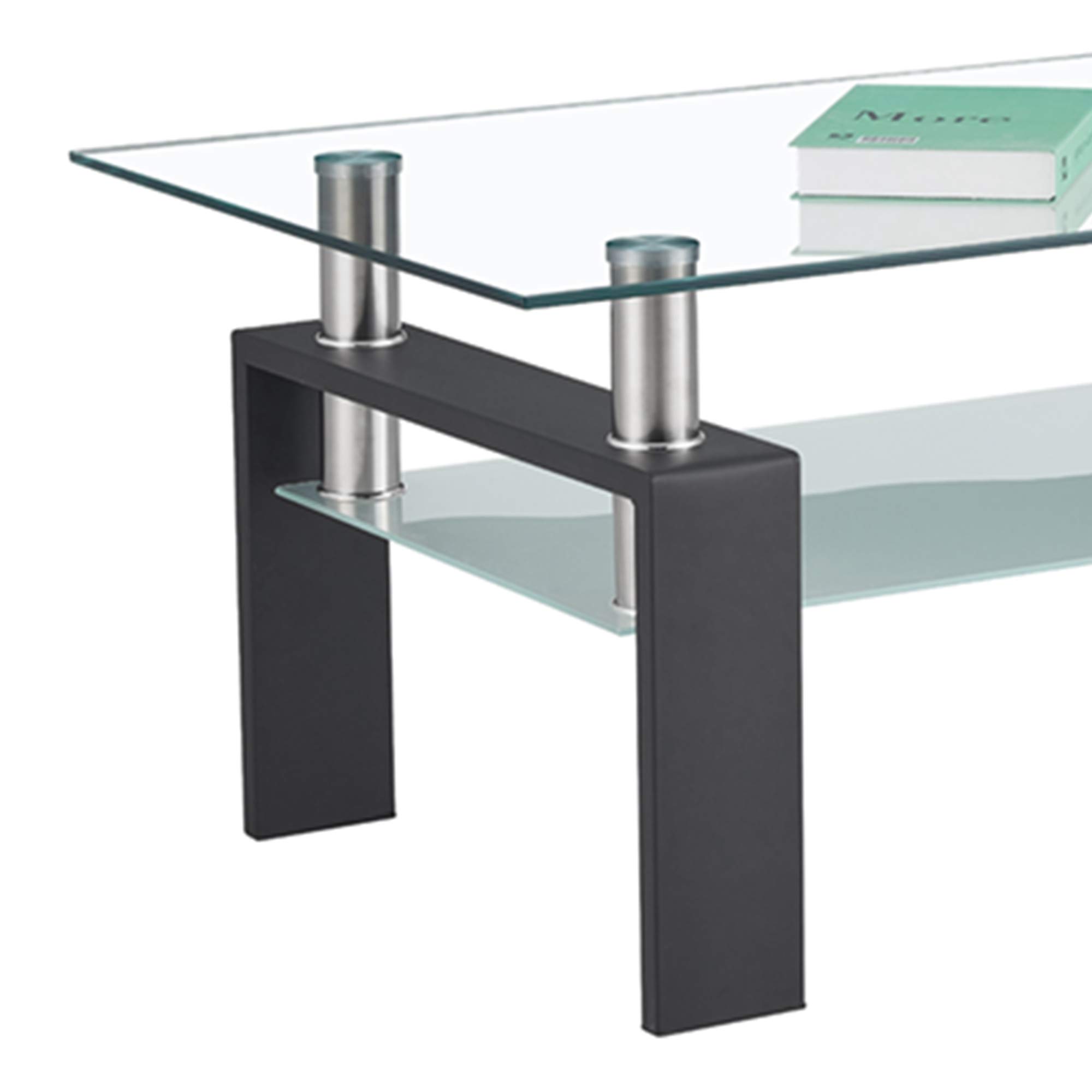39.7 Inch Clear Glass Coffee Table for Living Room - Modern Rectangle Glass Coffee & Tea Table with Tempered Safety Glass - Perfect for Small Spaces, Apartments & Lounge Areas (39.7