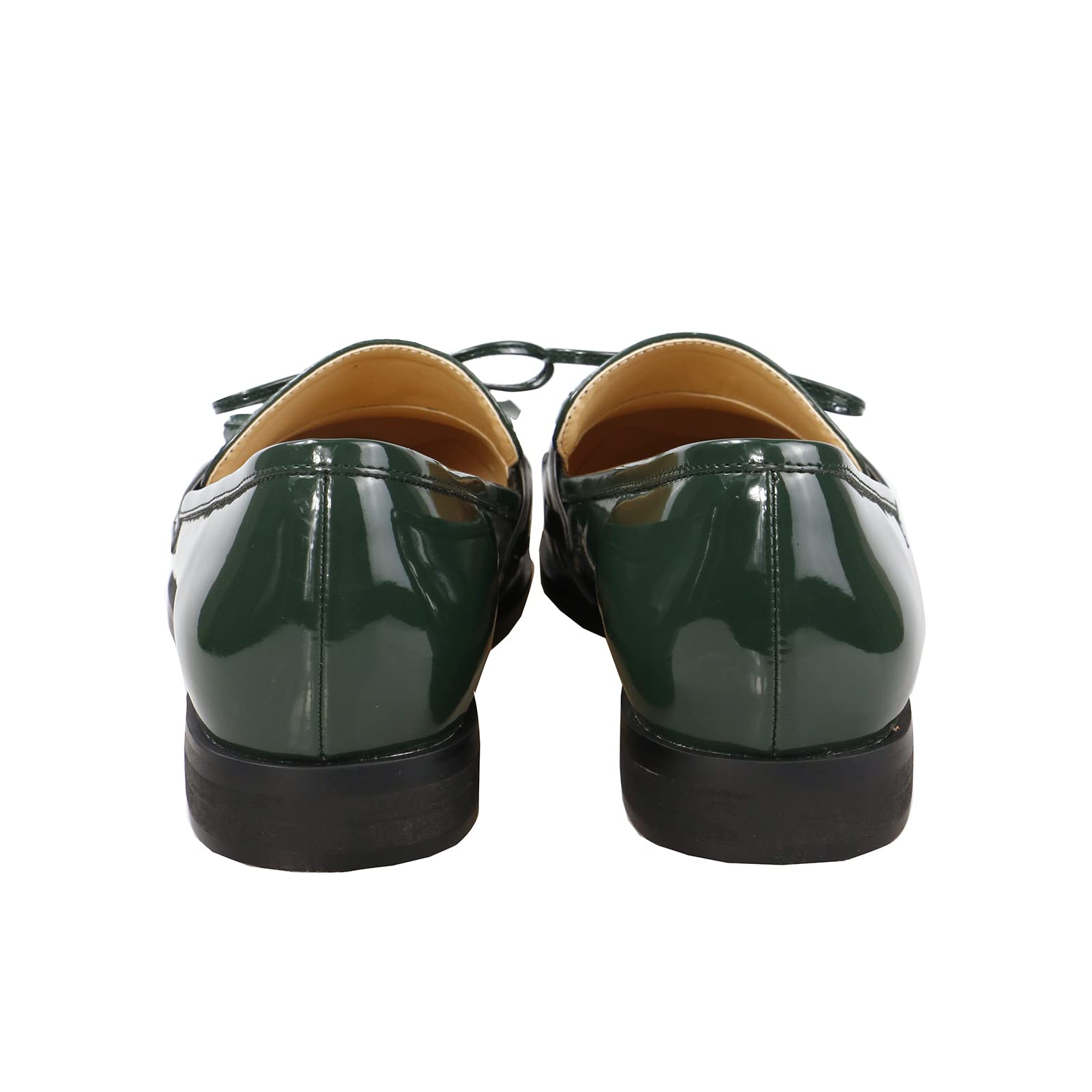 LEMUTISME Women's Fashion Patent Leather Loafers - Comfortable Slip-On Dress Shoes with Bow Knot & Tassel Detail, Round Toe Flat Pumps for Casual Wear, Size 10 Green | Perfect for Office, Party & Everyday Outfits
