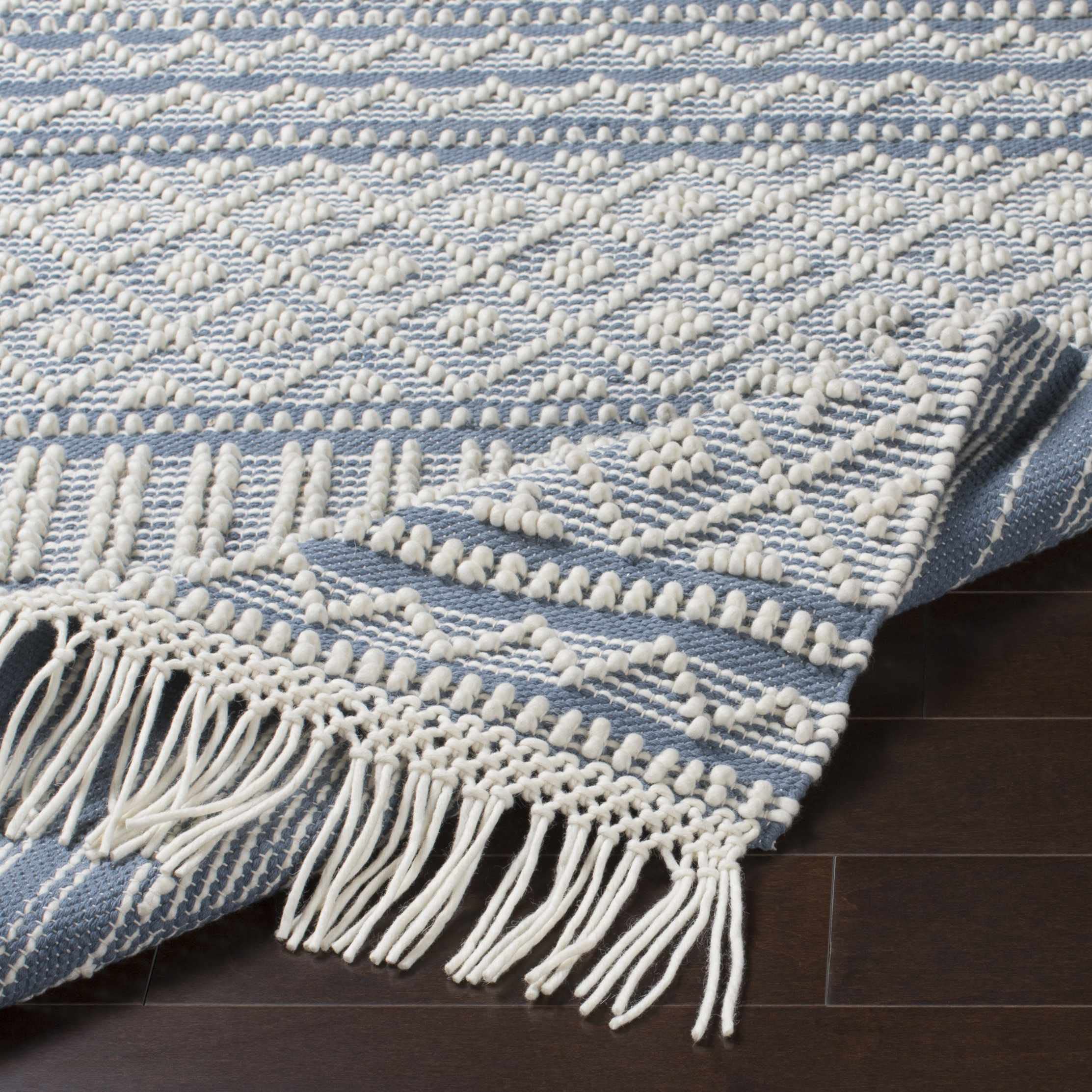 Hauteloom Nunnelly Wool Area Rug 2' x 3' - Traditional Transitional Design in Blue & White - Soft Living Room Bedroom Rug for Cozy Home Decor & Warm Floor Covering