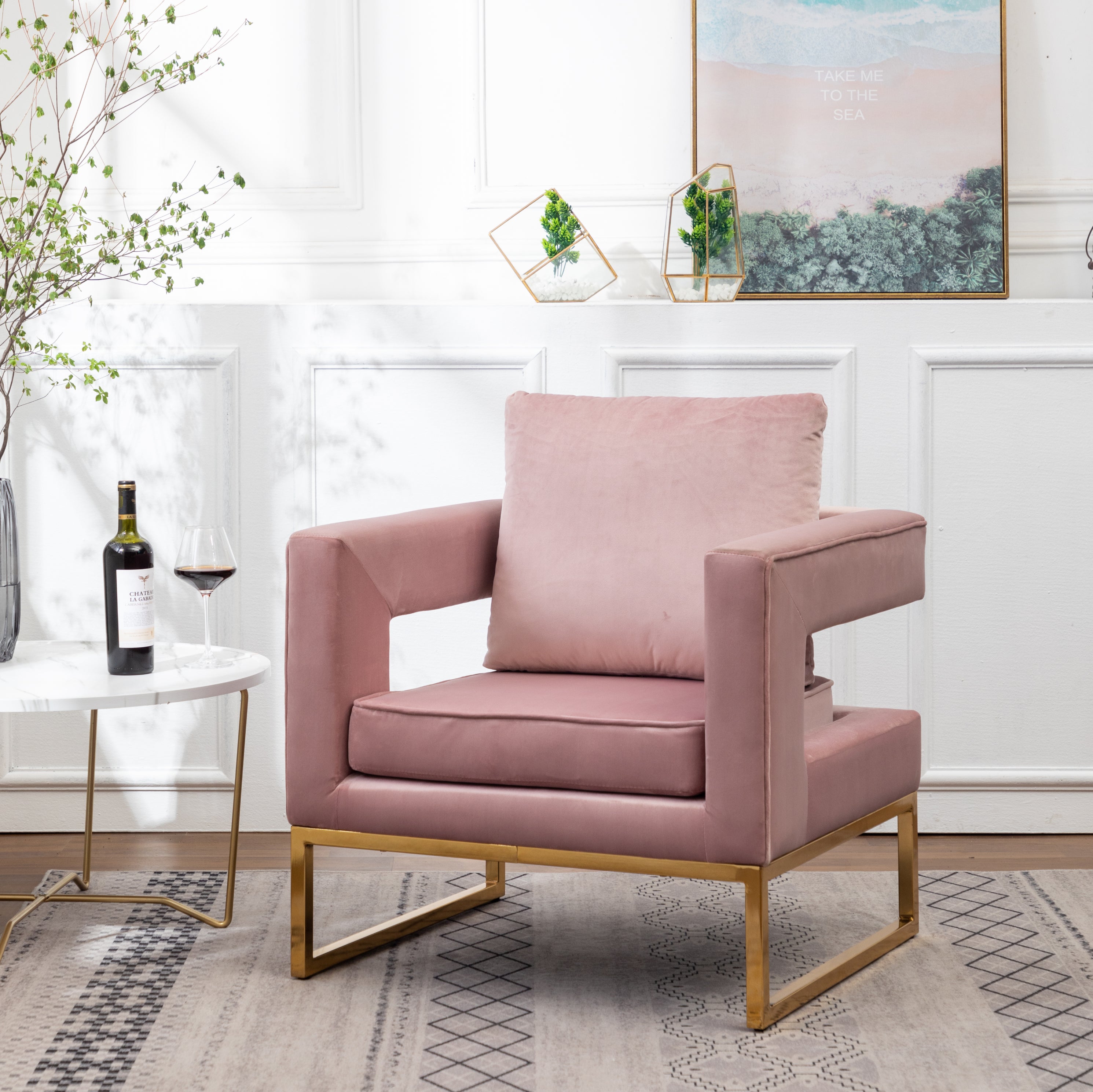 Roundhill Furniture Lenola Modern Upholstered Accent Armchair in Pink - Perfect for Living Room, Bedroom or Office Decor