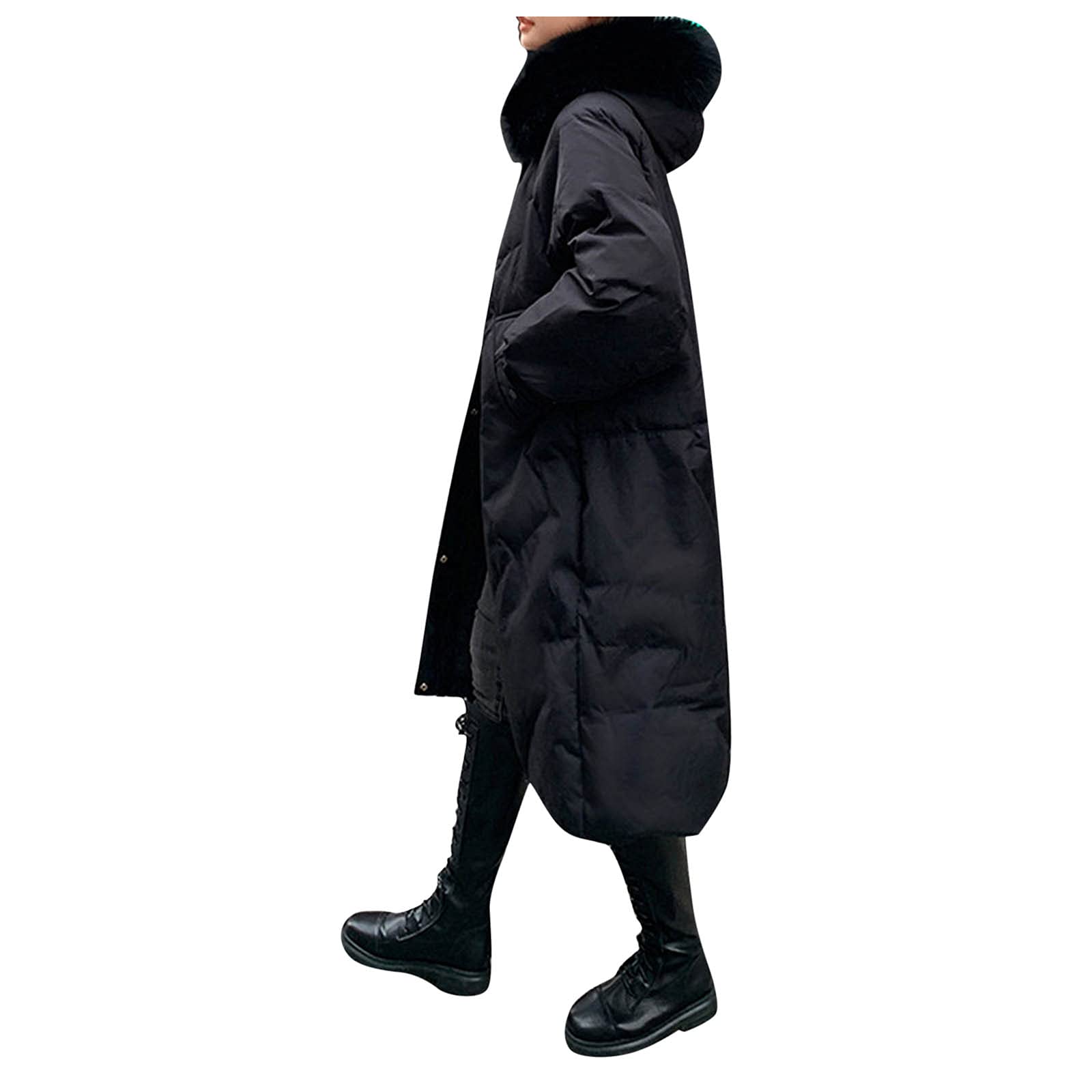 Women's Winter Coat - Thick Warm Cotton Padded Jacket with Wool Collar, Plus Size Solid Color Outerwear for Cold Weather | Perfect for Daily Commute, Office Wear & Outdoor Activities