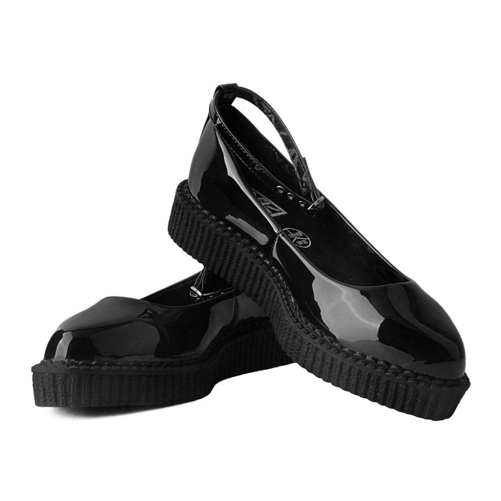 T.U.K. Women's Black Hologram Pointed Ballet Flats with Ankle Strap - Vintage Creeper Sneakers for Casual Wear, Dance & Everyday Fashion