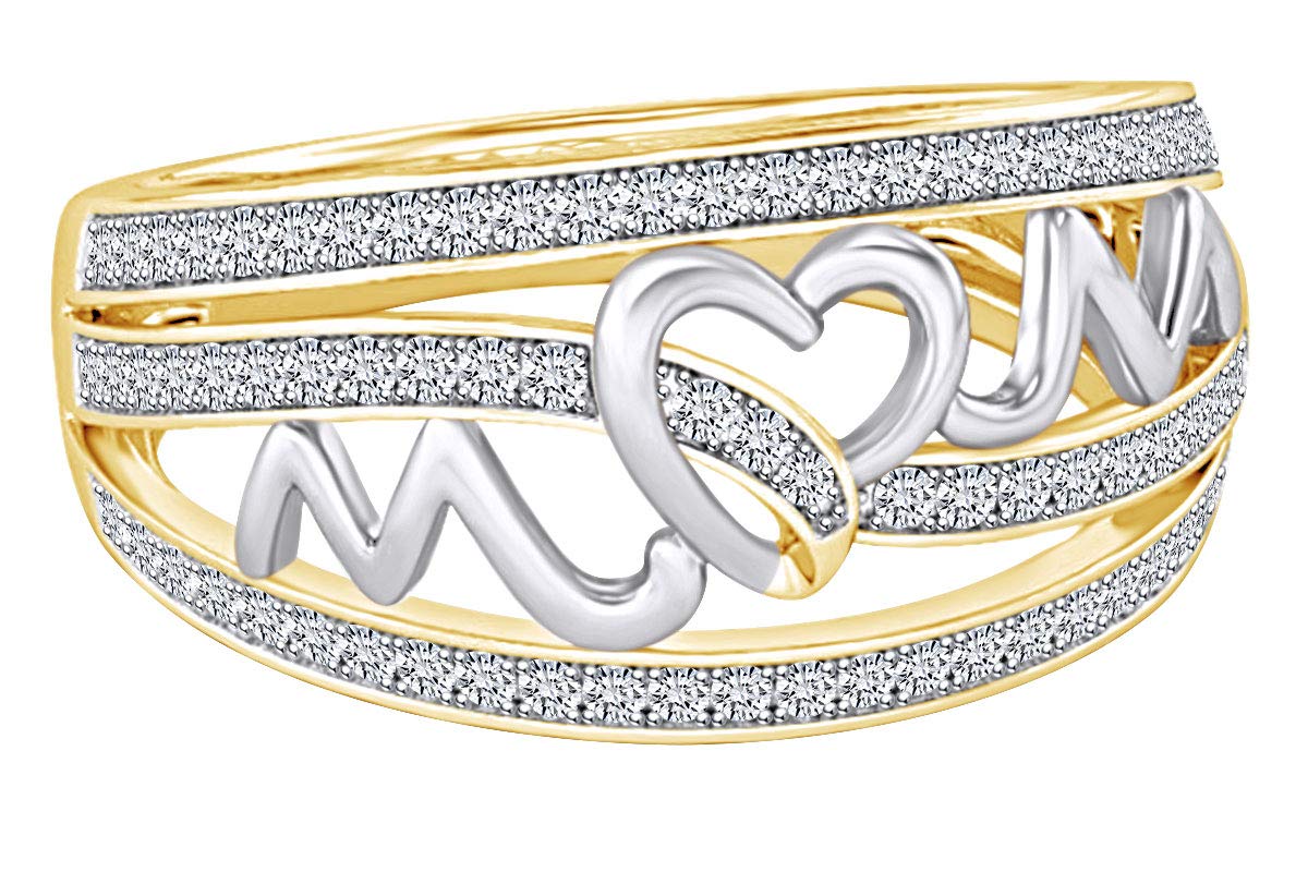 AFFY 14k Gold Over Sterling Silver Round White Cubic Zirconia Two-Tone Promise Ring for Women - Perfect Mother's Day Gift, Anniversary Present & Wedding Band Jewelry