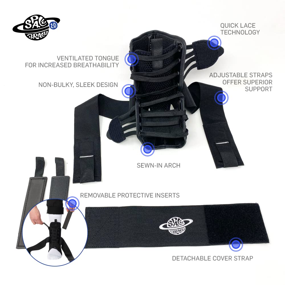 Space Brace 2.0 Quick Lace Up Ankle Support - Pair for Basketball, BMX, MTB, Running & Skateboarding | Adjustable Ankle Wrap for Men, Women & Kids | Sports Injury Prevention & Recovery | Perfect for Athletes & Active Lifestyles
