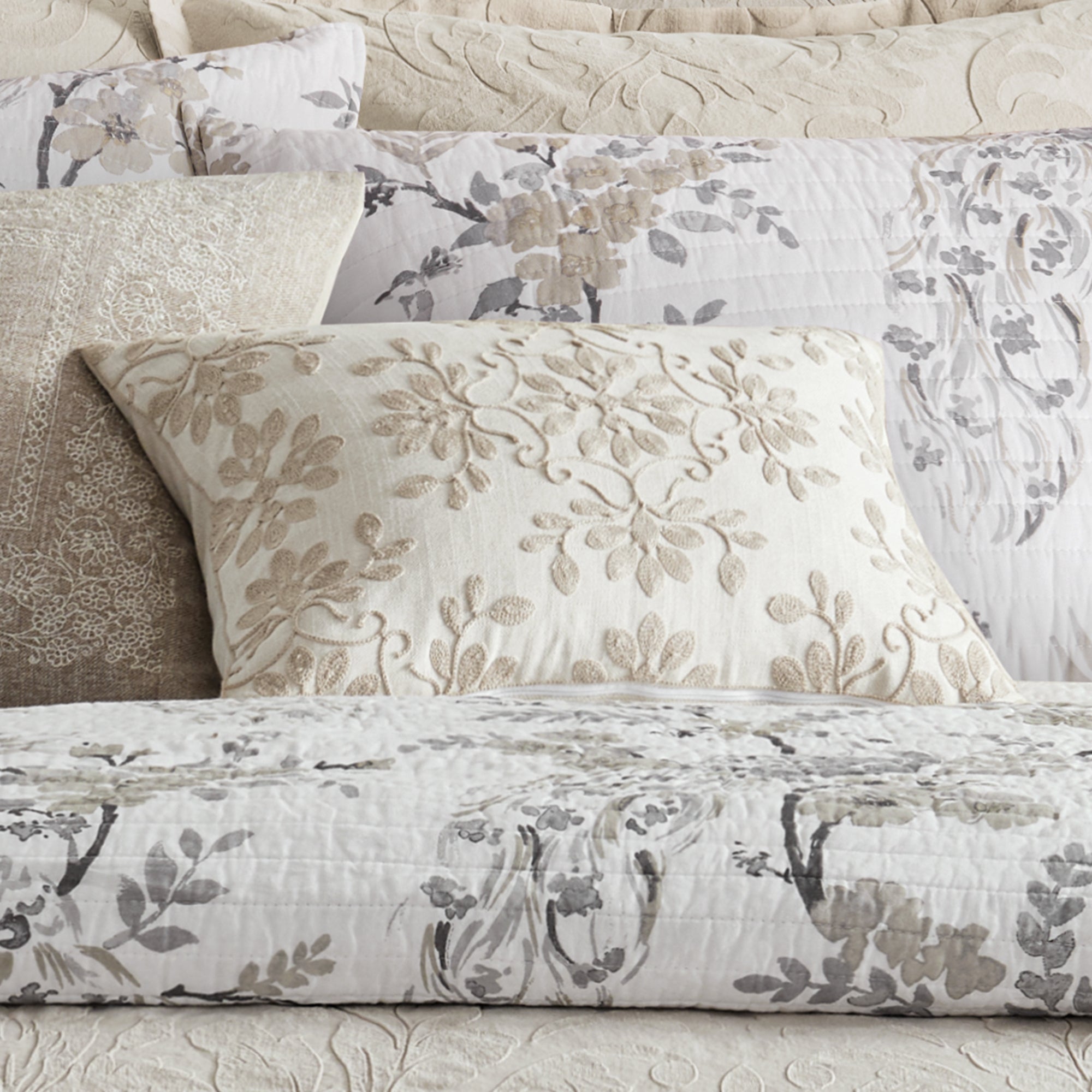 Alessio Embroidered Floral Decorative Throw Pillow Cover - Elegant Home Decor for Sofa, Bed & Living Room